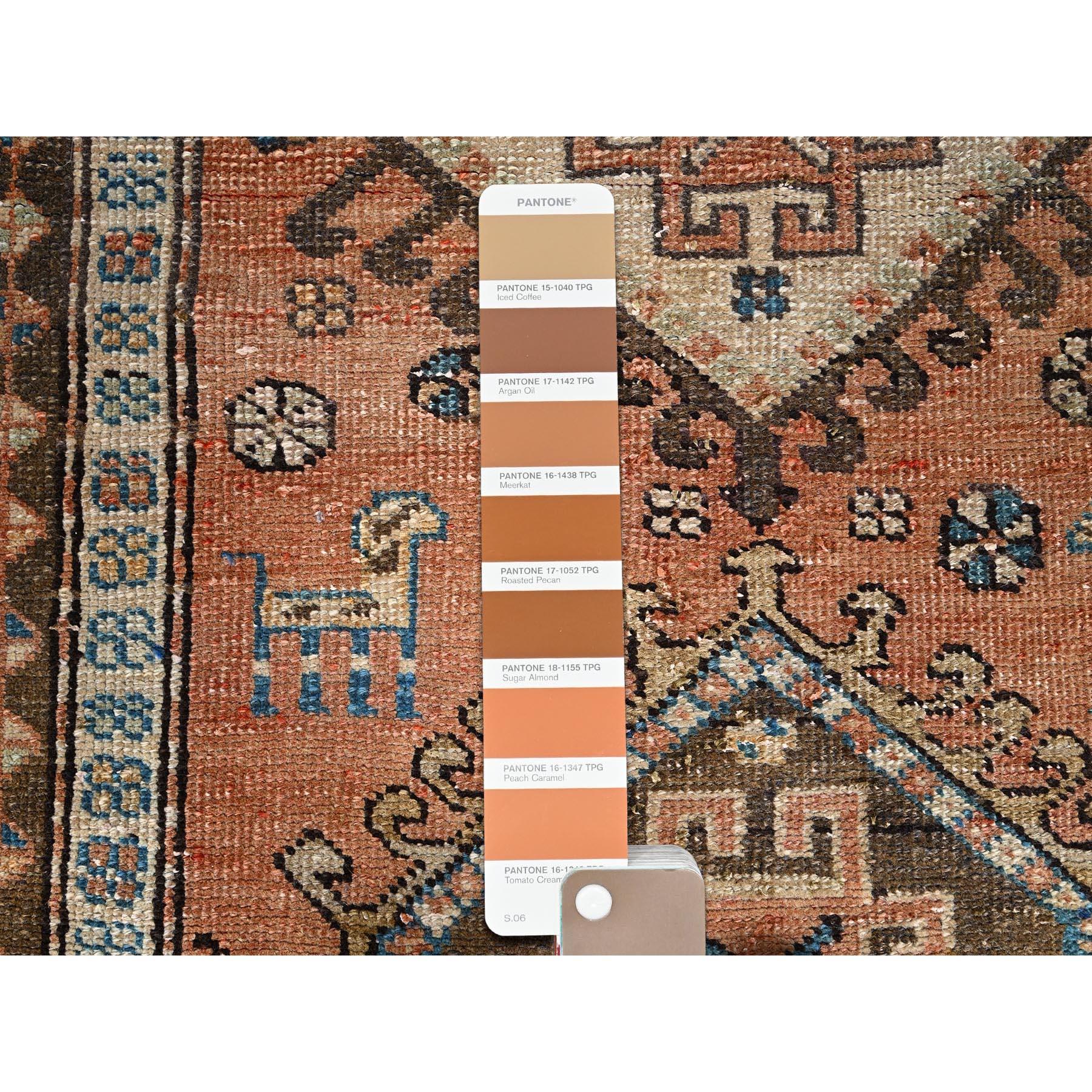 Orange Pure Wool Hand Knotted Vintage Persian Karajeh Runner Tribal Village Rug In Good Condition For Sale In Carlstadt, NJ