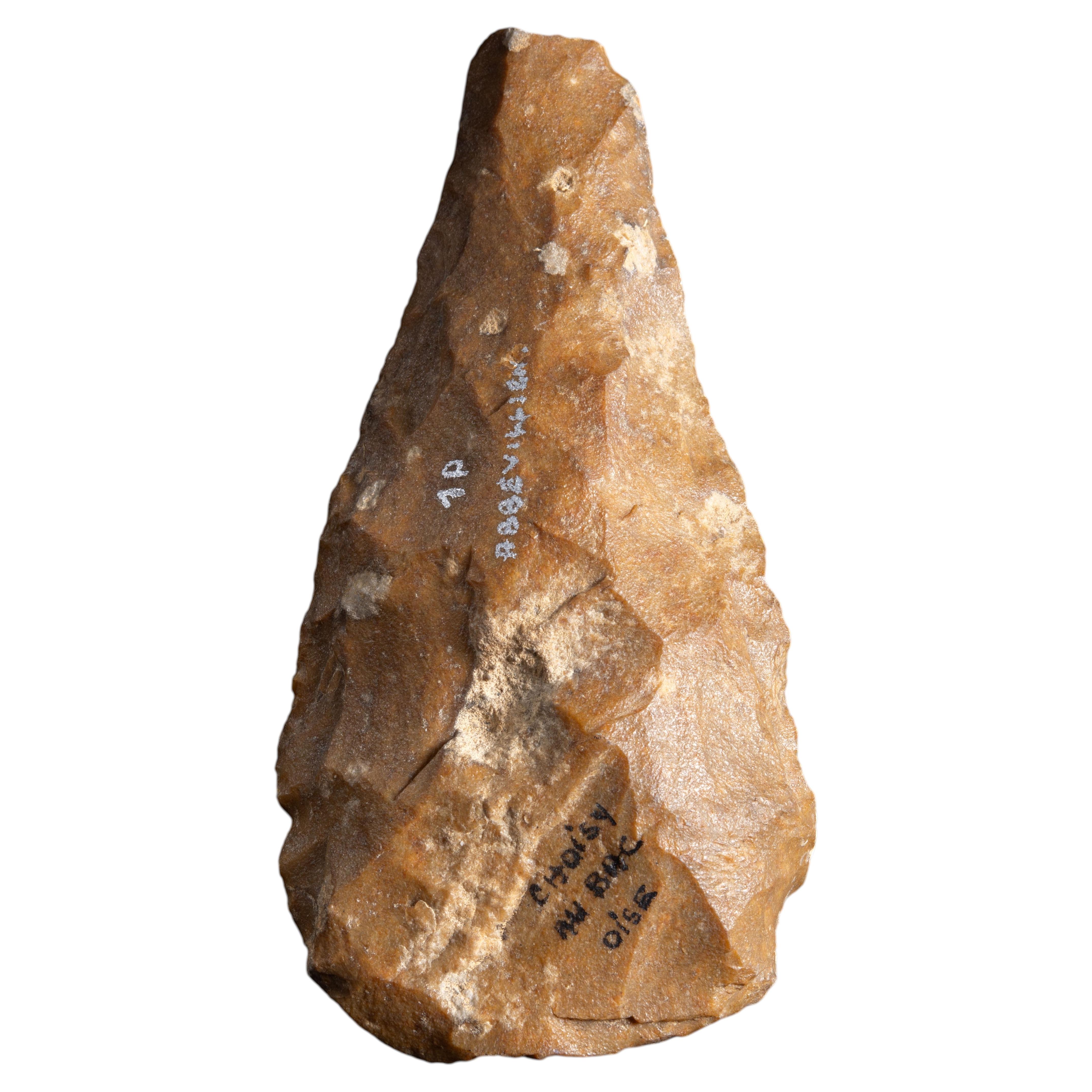 Orange Quartzite Palaeolithic Hand Axe made by Early Humans For Sale