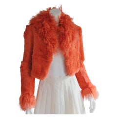 Orange rabbit fur cropped Jacket with Mongolian Goat Trim Penny Lane
