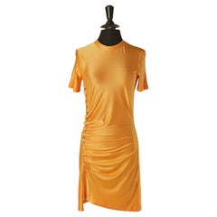 Orange rayon jersey dress draped on the side with snap RABANNE
