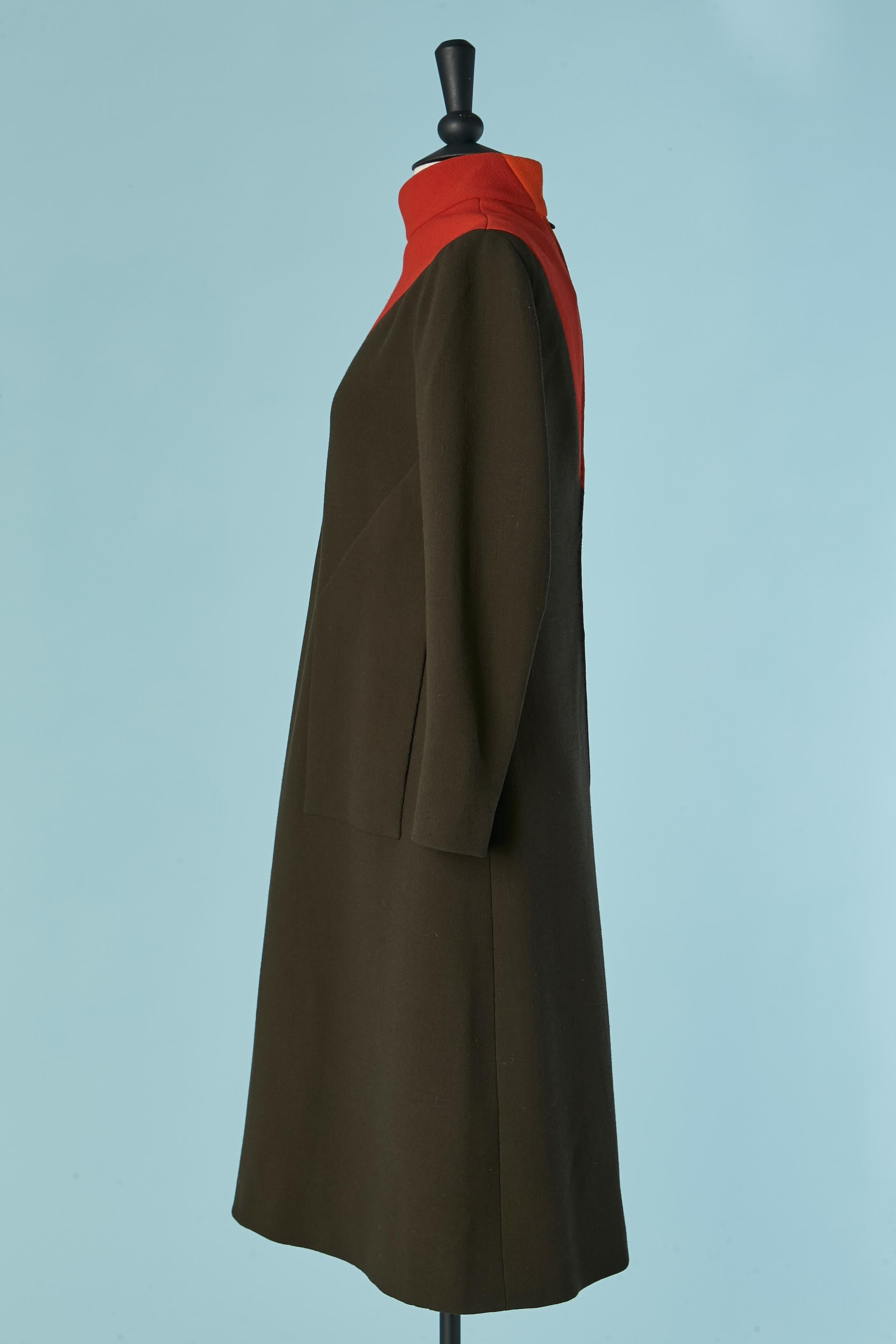 Orange, red and brown wool patchwork dress Pierre Cardin Circa 1970's In Excellent Condition For Sale In Saint-Ouen-Sur-Seine, FR