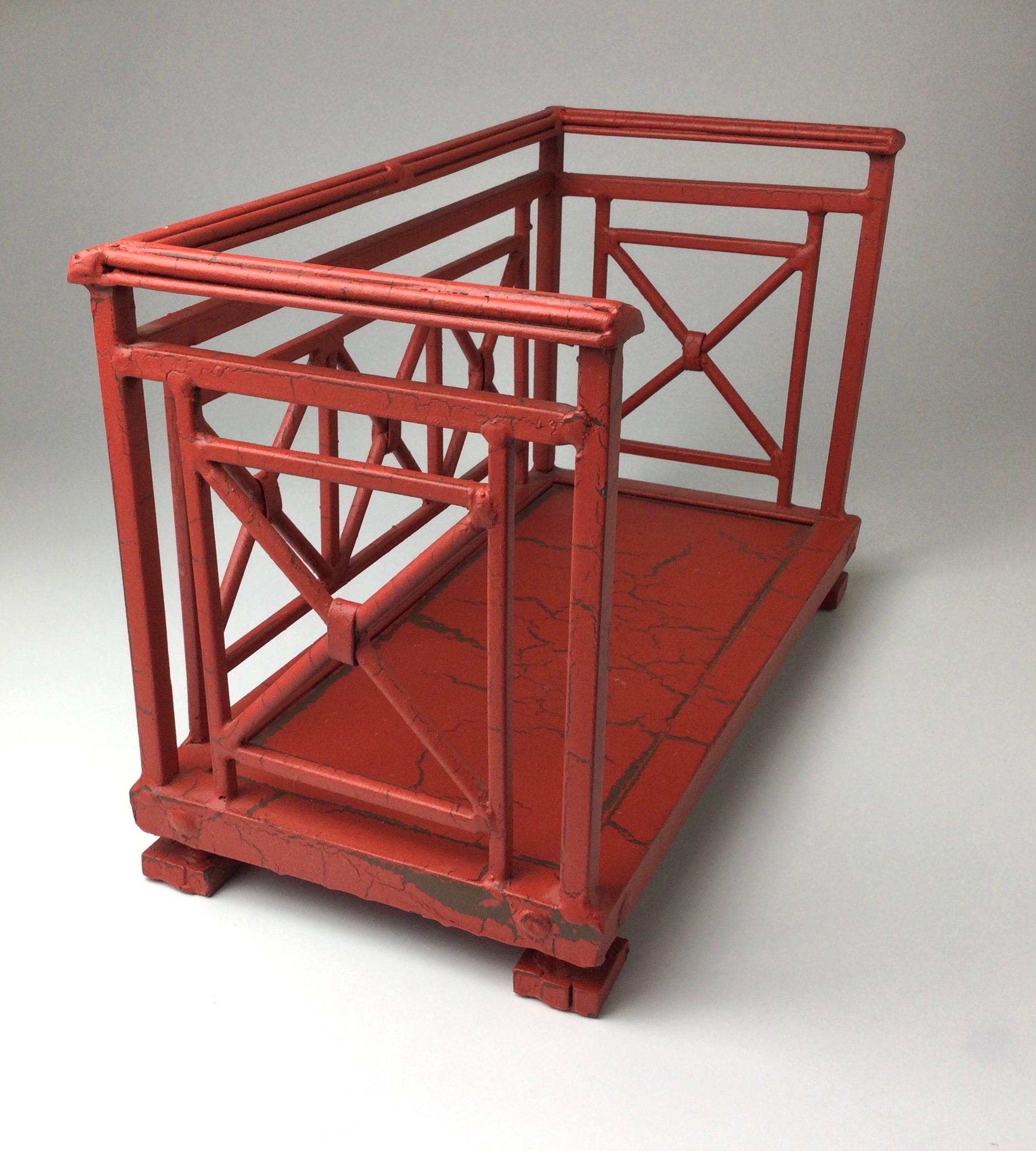 Orange Red Distressed Painted Metal Tabletop Book Stand Rack In Good Condition In Lambertville, NJ