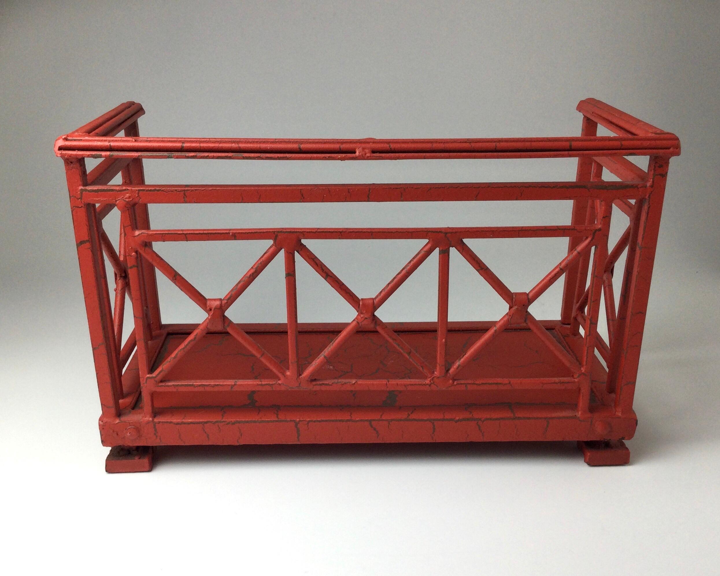 20th Century Orange Red Distressed Painted Metal Tabletop Book Stand Rack