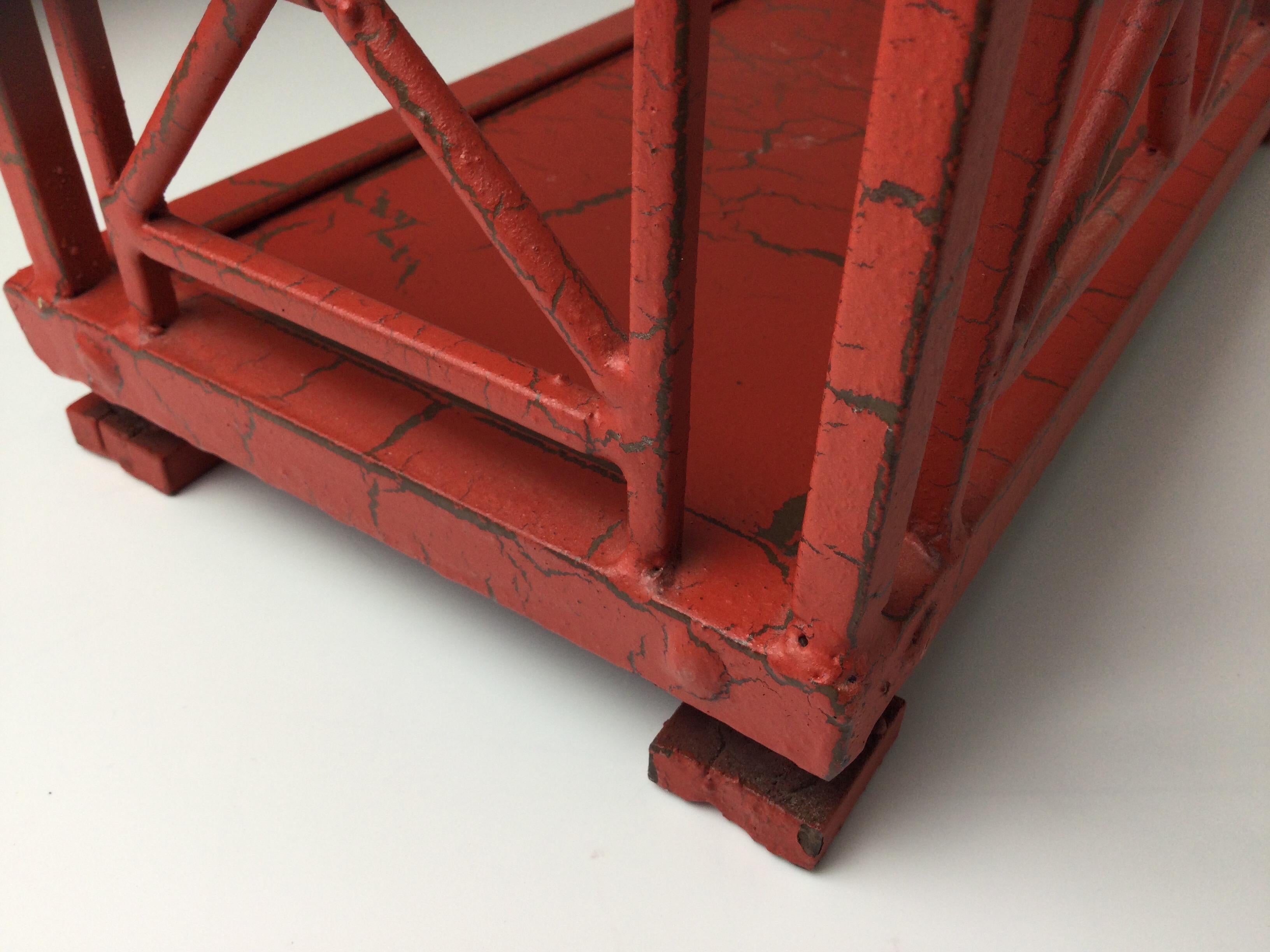 Orange Red Distressed Painted Metal Tabletop Book Stand Rack 2