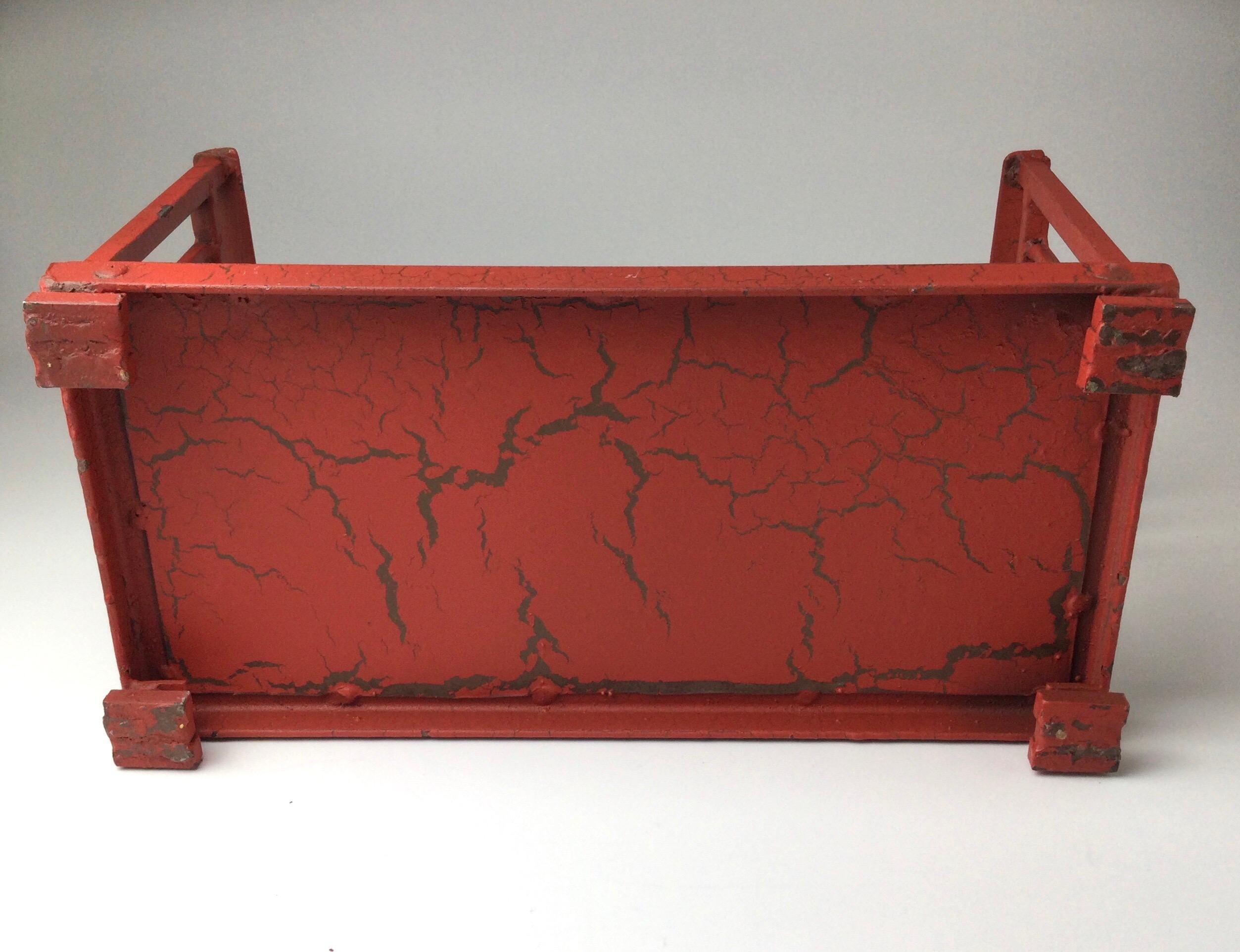 Orange Red Distressed Painted Metal Tabletop Book Stand Rack 3