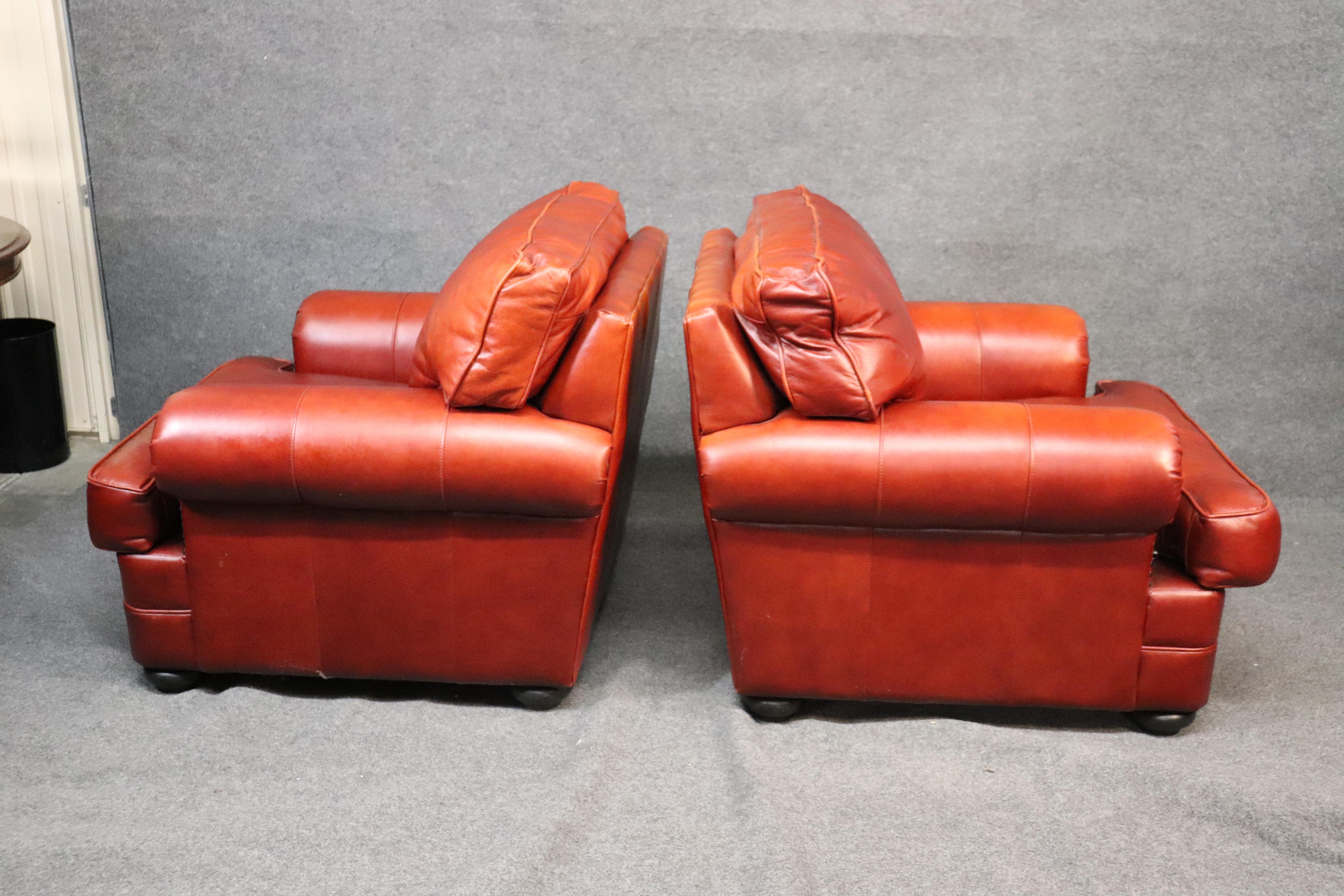 Orange-Red Pair of Custom Made All Genuine Leather Club Chairs 2