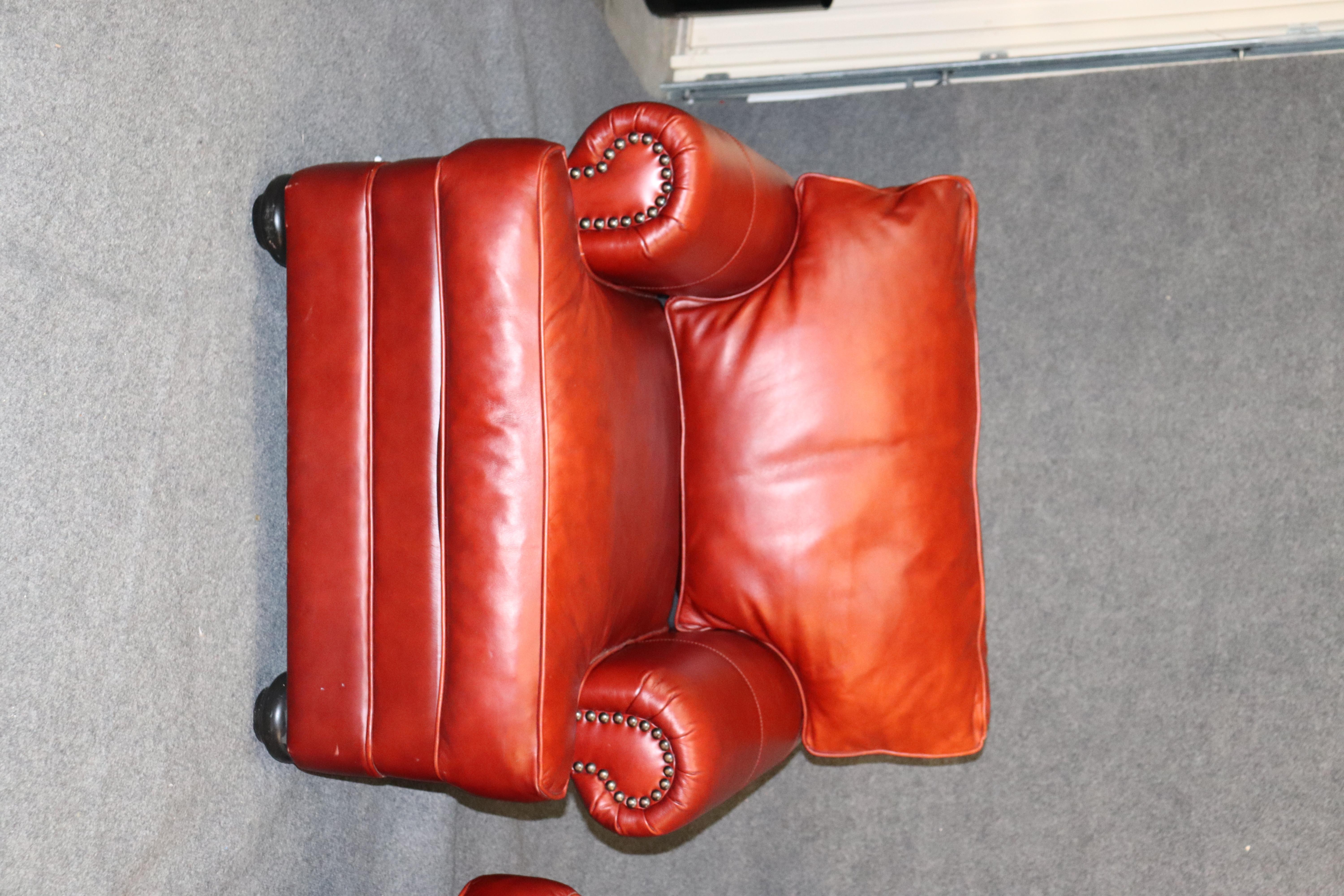 This is a pair of custom made Walter E. Smithe leather chairs with genuine leather panels on all of the surfaces even the backs. They are in very good condition and extremely comfortable. They have no visible issues other than normal signs of use.