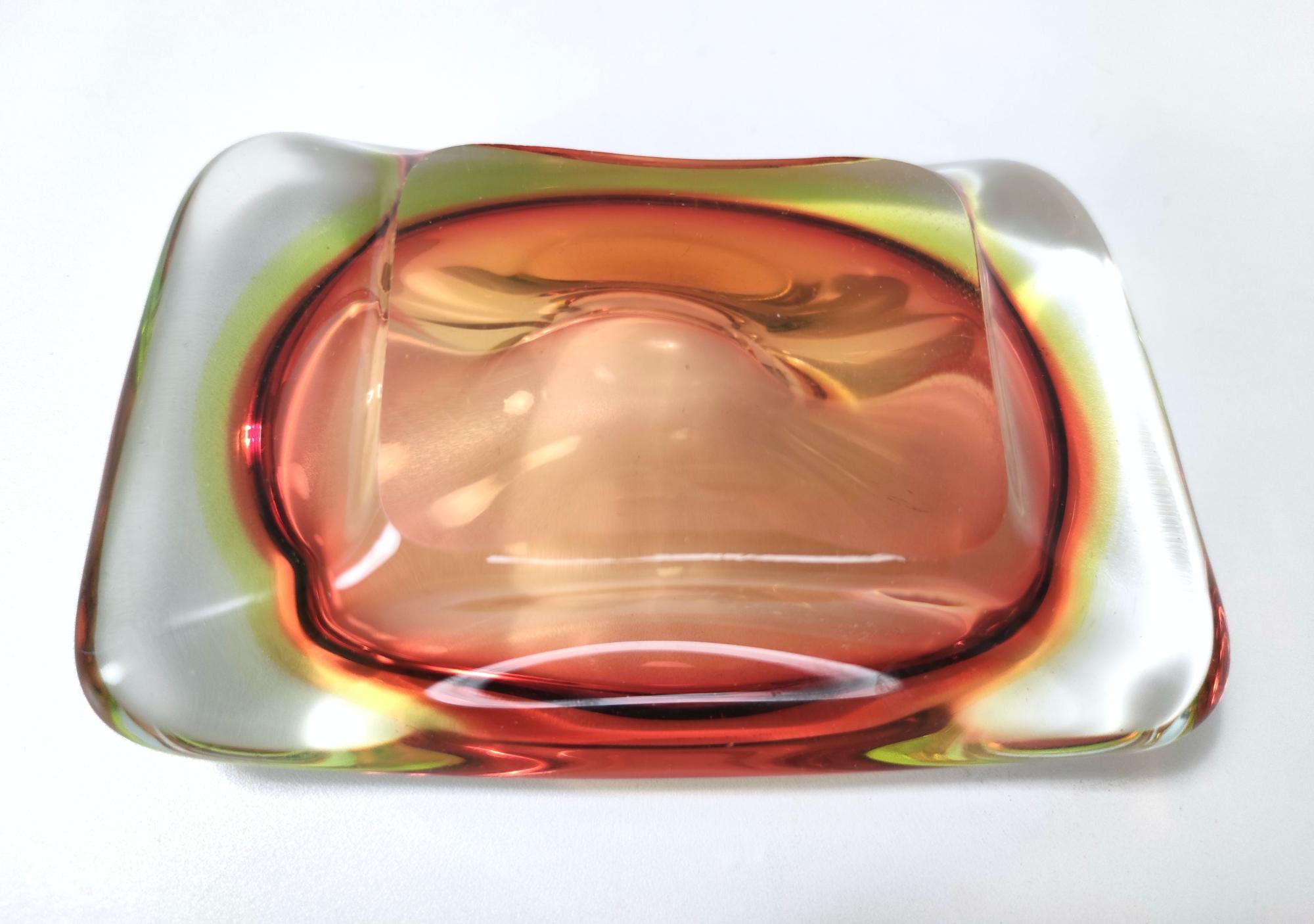 Orange Red Sommerso Glass Ashtray or Catchall Ascribable to Flavio Poli, Italy 4