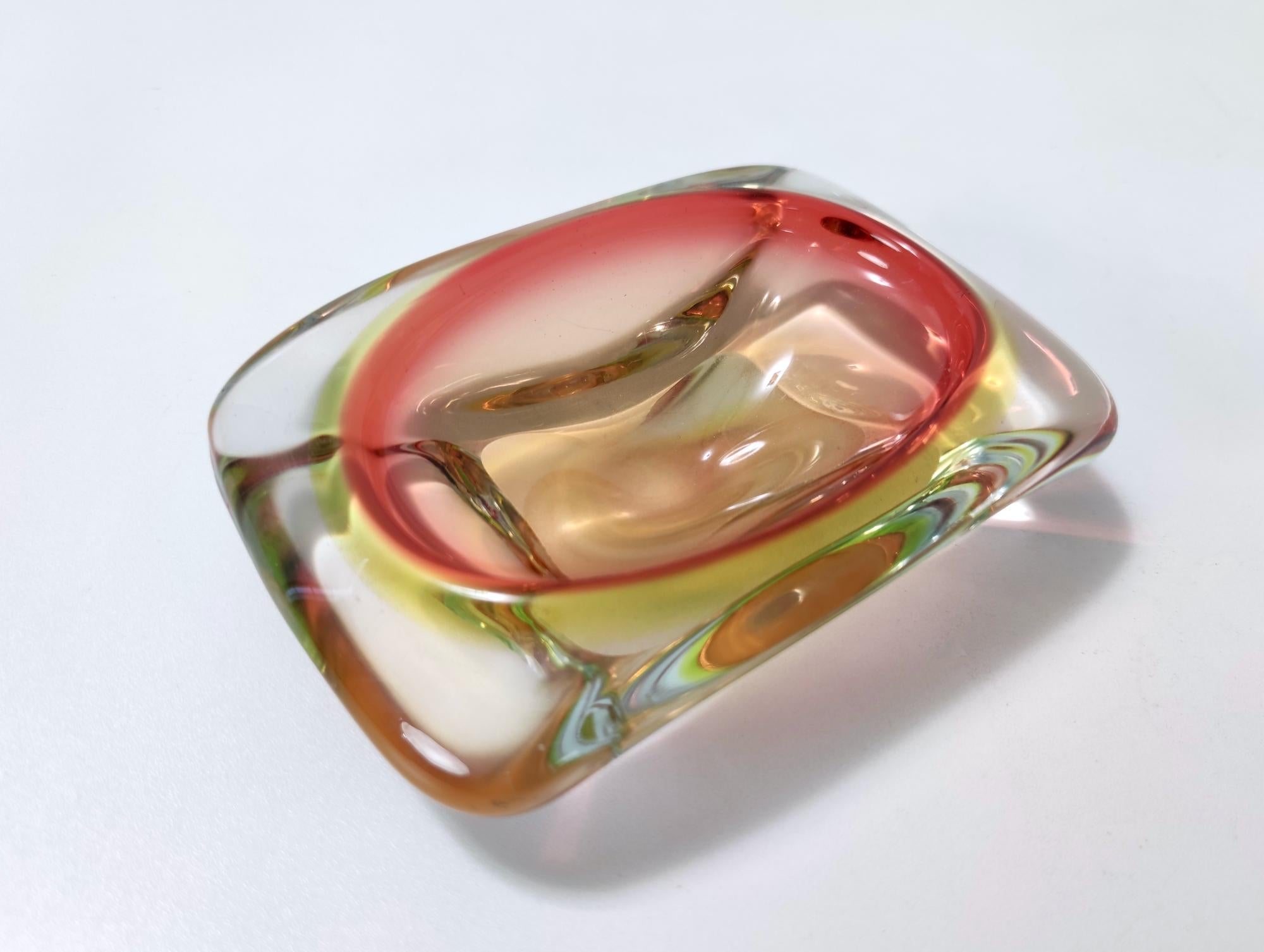 Mid-Century Modern Orange Red Sommerso Glass Ashtray or Catchall Ascribable to Flavio Poli, Italy