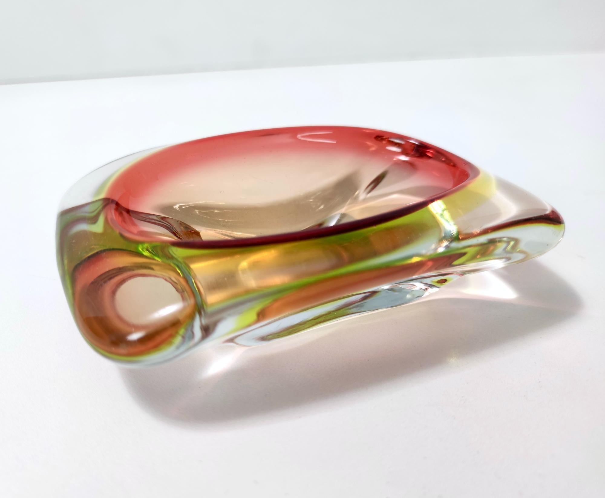 Italian Orange Red Sommerso Glass Ashtray or Catchall Ascribable to Flavio Poli, Italy