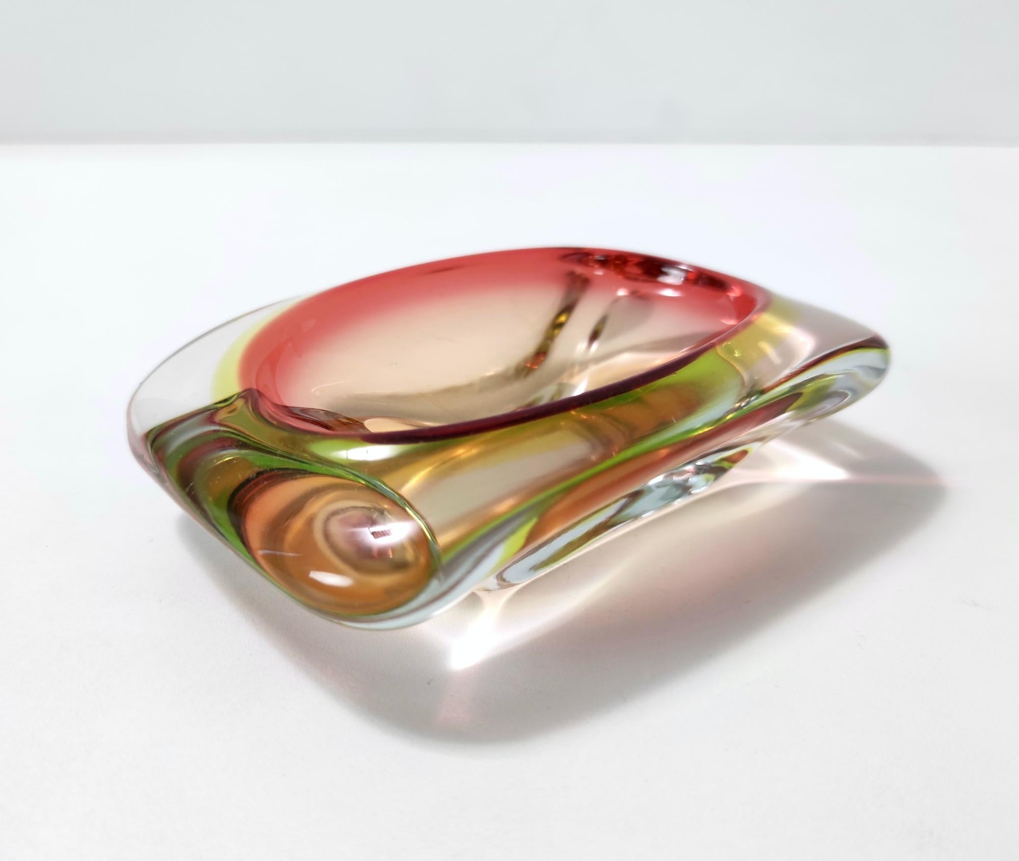 Orange Red Sommerso Glass Ashtray or Catchall Ascribable to Flavio Poli, Italy In Excellent Condition In Bresso, Lombardy
