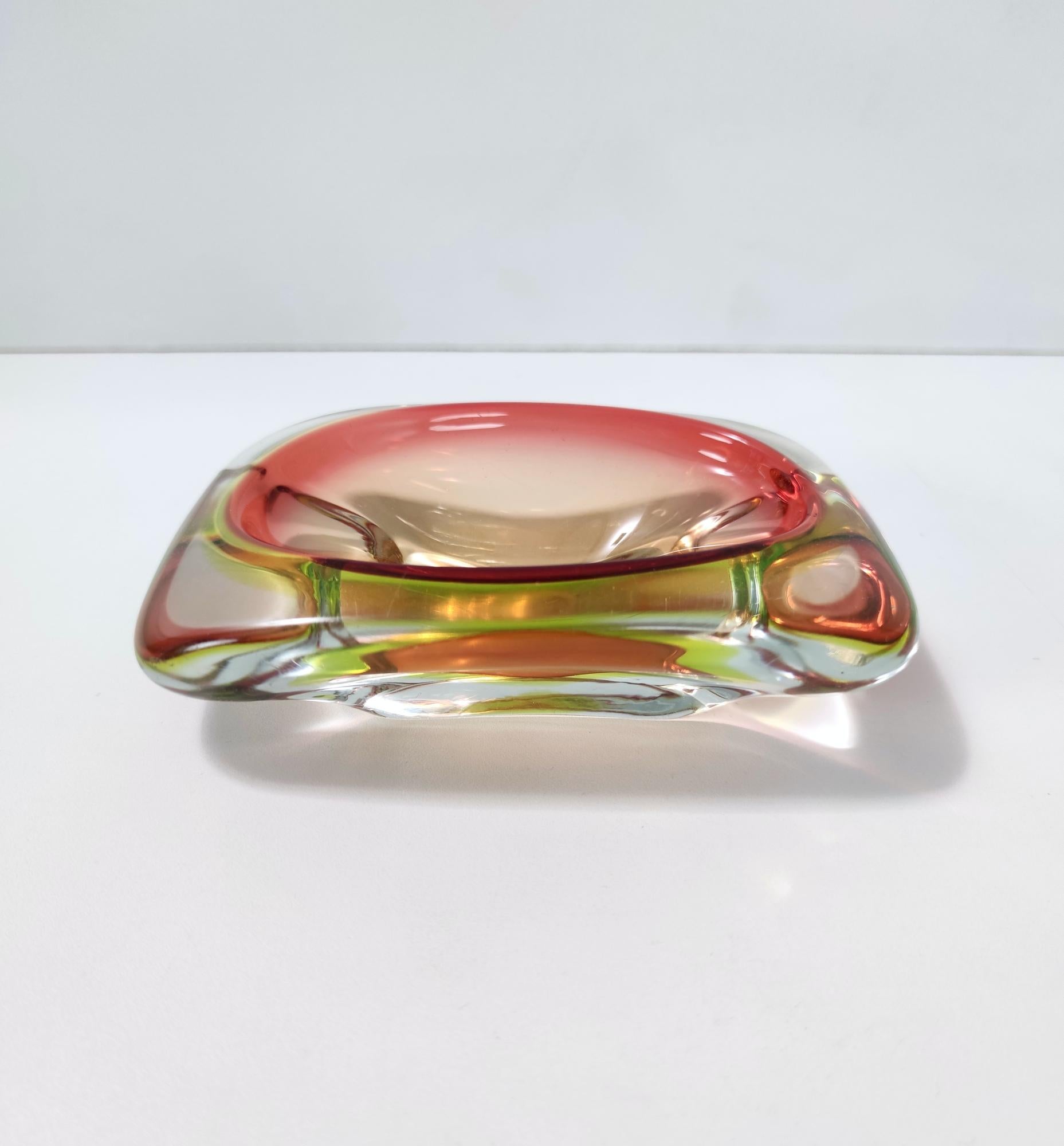 Mid-20th Century Orange Red Sommerso Glass Ashtray or Catchall Ascribable to Flavio Poli, Italy