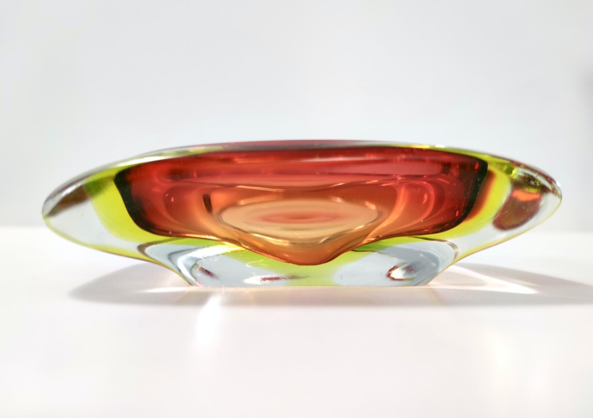 Orange Red Sommerso Glass Ashtray or Catchall Ascribable to Flavio Poli, Italy 1