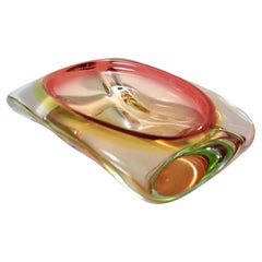 Orange Red Sommerso Glass Ashtray or Catchall Ascribable to Flavio Poli, Italy