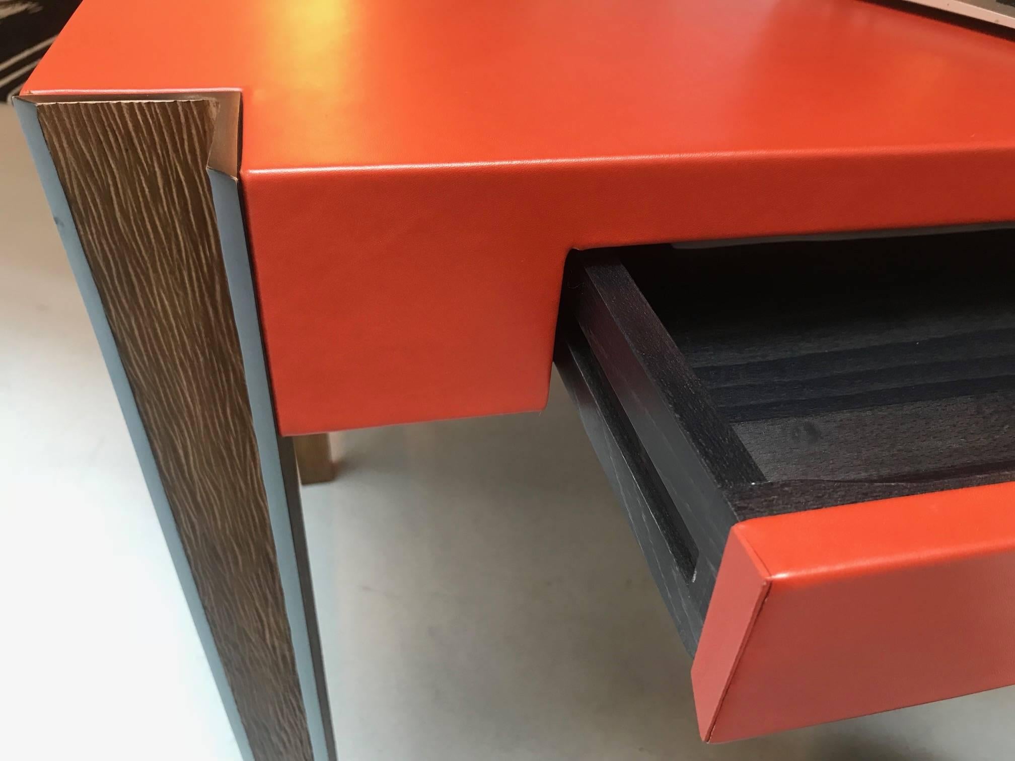 Orange Red Top Leather Writing ''Ray Desk'' Designed by Philippe Hurel For Sale 2