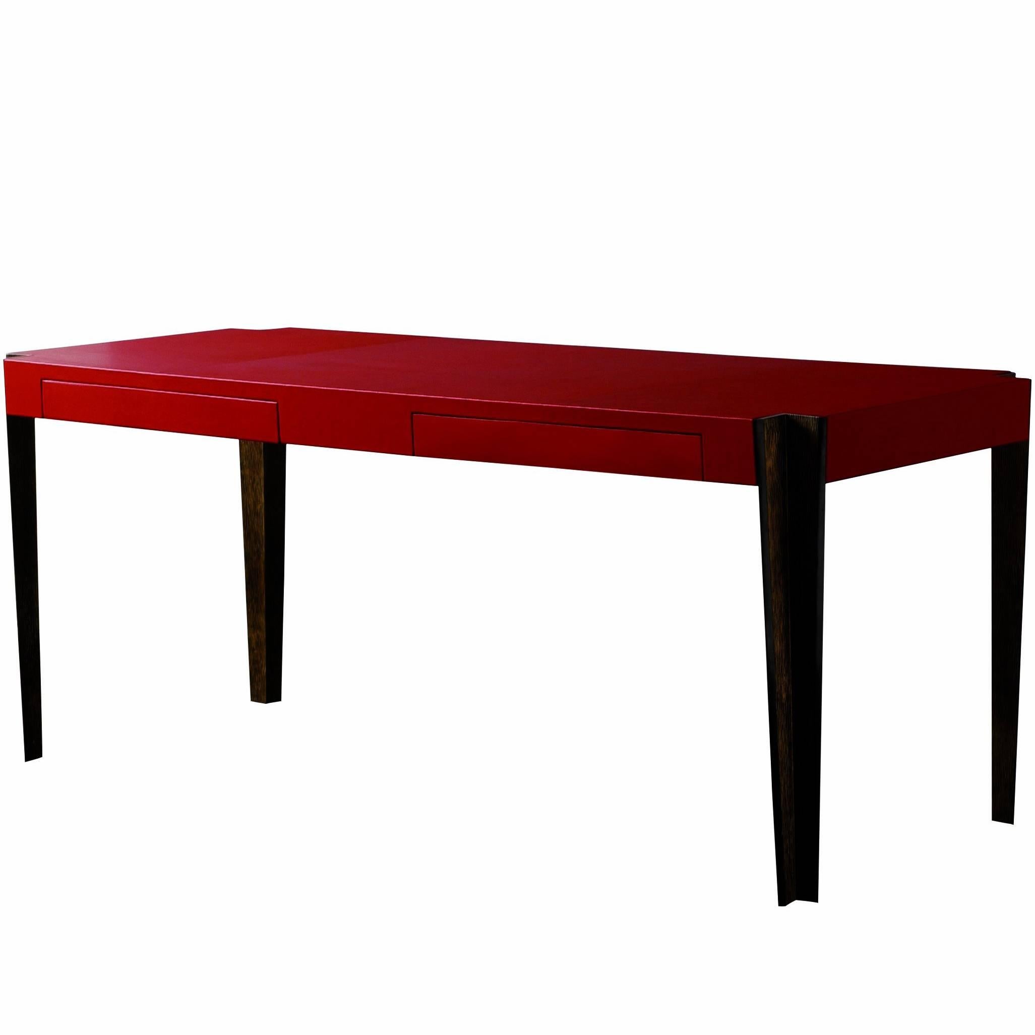 Orange Red Top Leather Writing ''Ray Desk'' Designed by Philippe Hurel For Sale