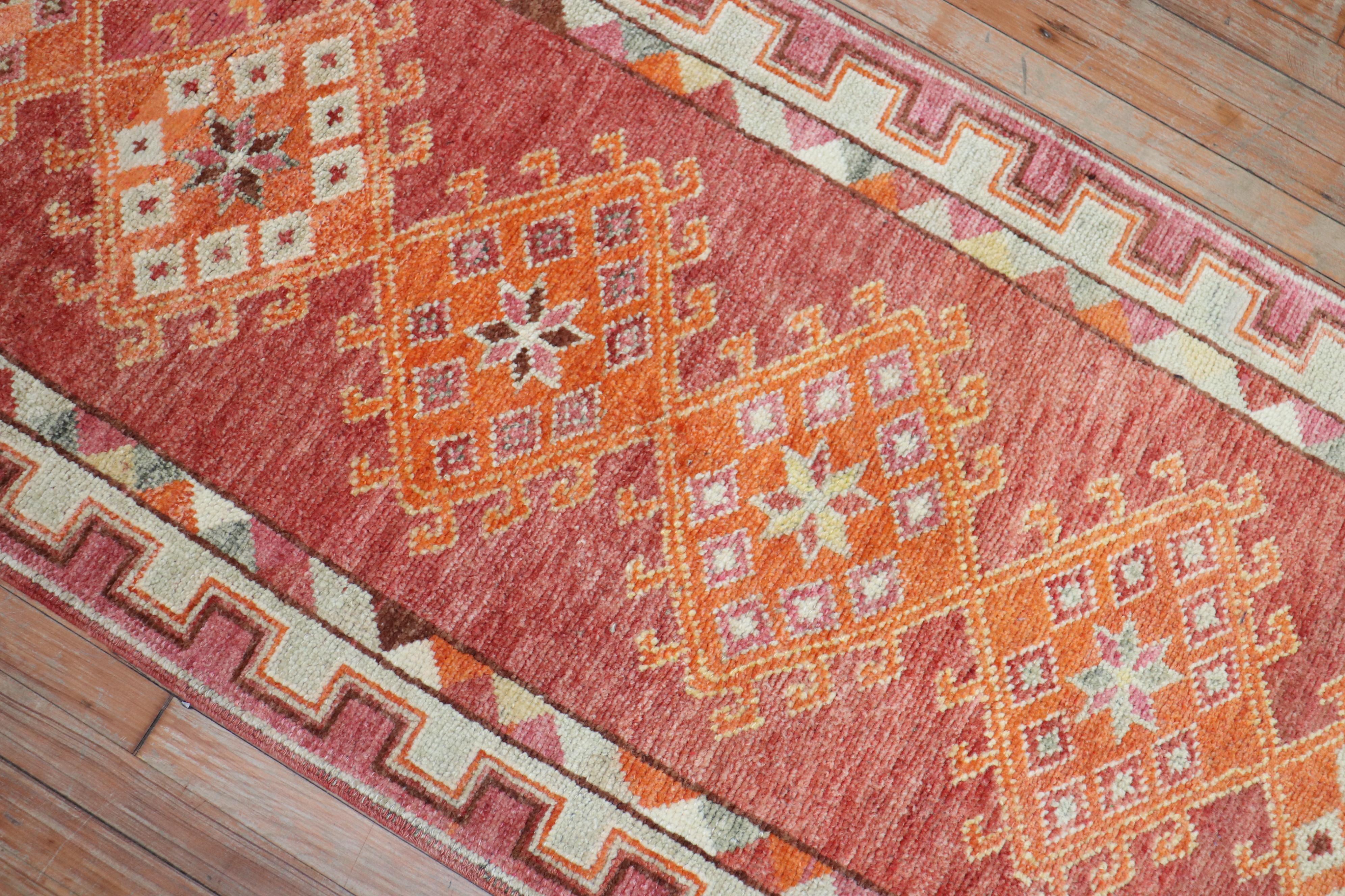 Hand-Woven Orange Red Vintage Turkish Anatolian Long Runner For Sale