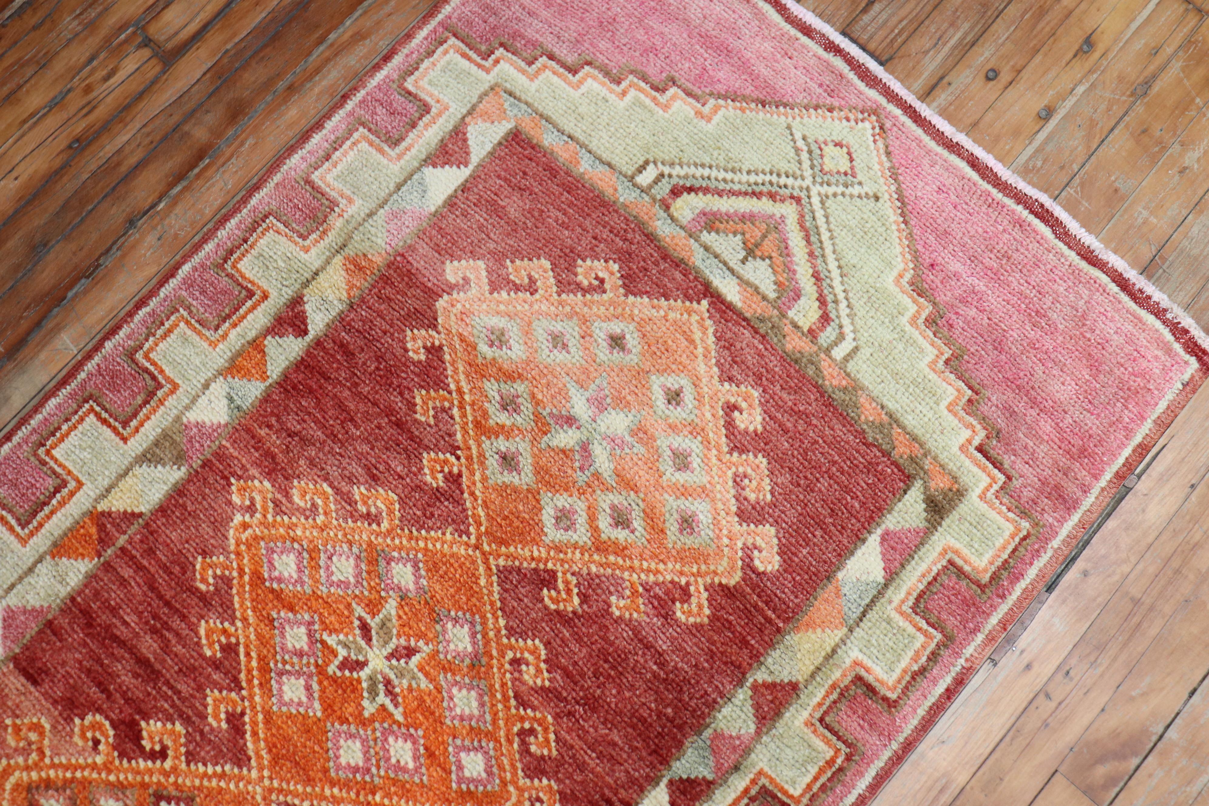 Orange Red Vintage Turkish Anatolian Long Runner In Good Condition For Sale In New York, NY