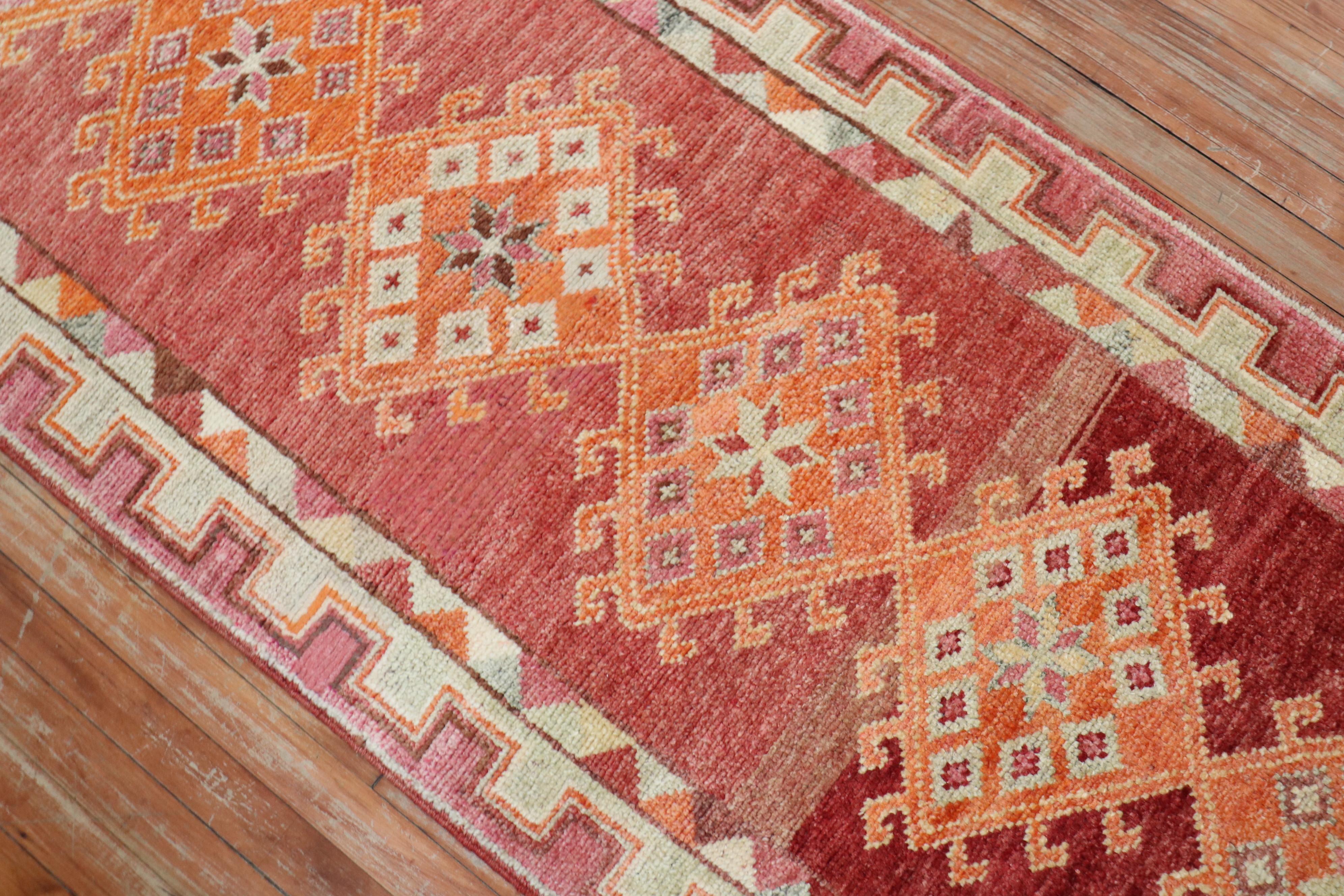 Mid-20th Century Orange Red Vintage Turkish Anatolian Long Runner For Sale