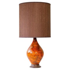 Orange Red Volcanic Glazed Ceramic Floor Lamp, Brown Lampshade by R. Houben