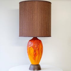 Orange Red Vulcanic Glazed Ceramic Floor Lamp, Brown Lampshade by R. Houben