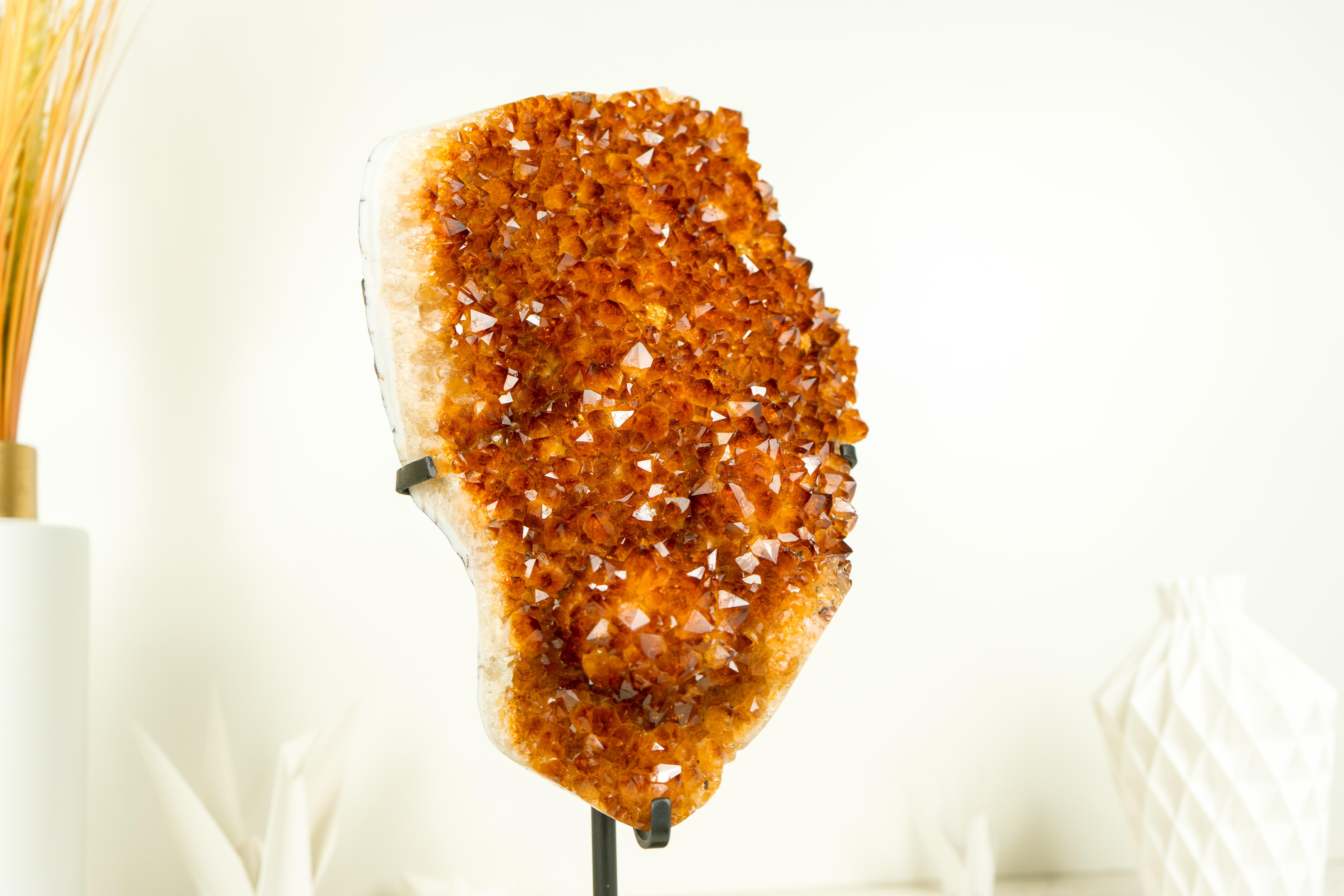 Contemporary Orange/Reddish Madeira Citrine Cluster with Rare Blooming Flower Rosette For Sale