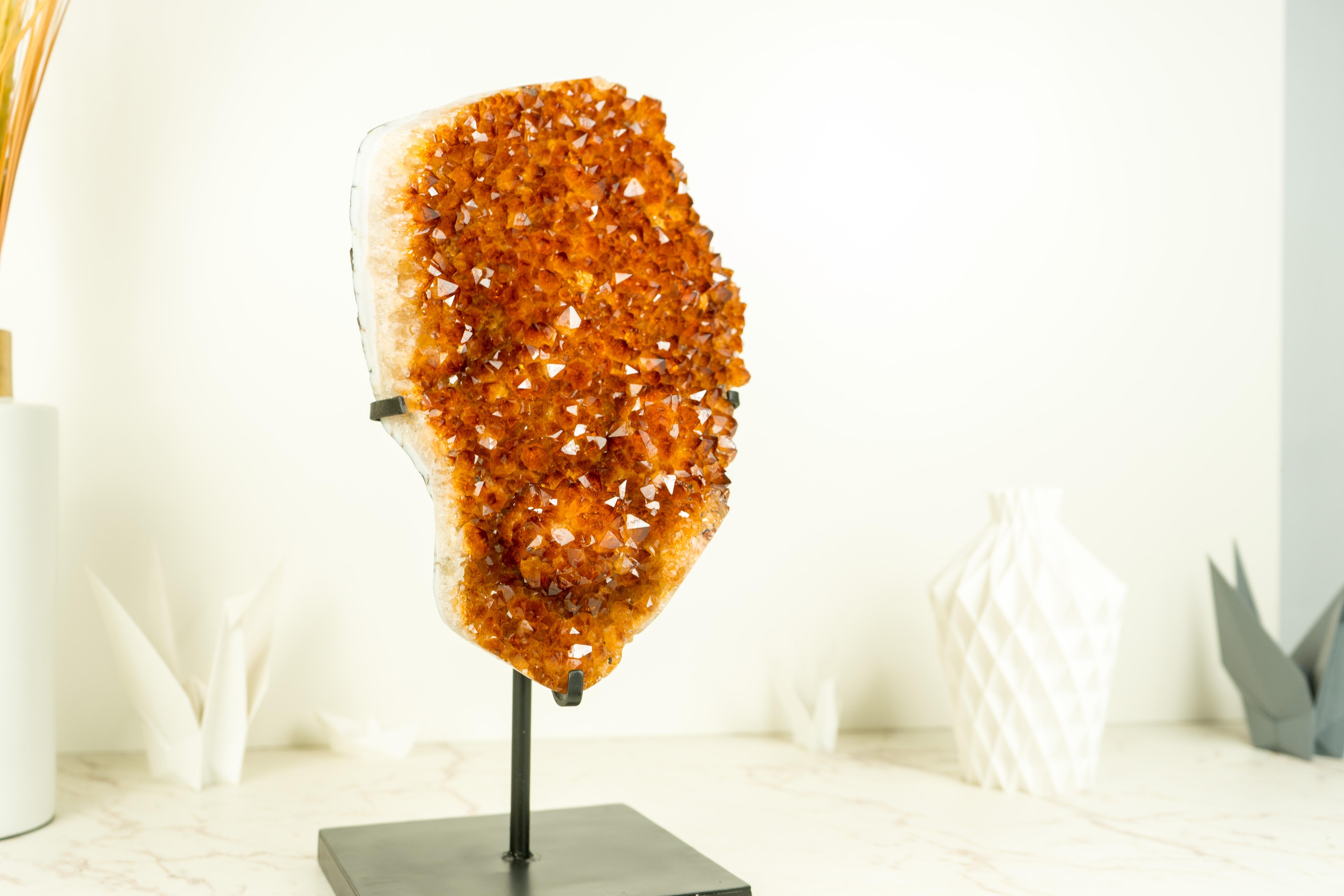 Contemporary Orange/Reddish Madeira Citrine Cluster with Rare Blooming Flower Rosette For Sale