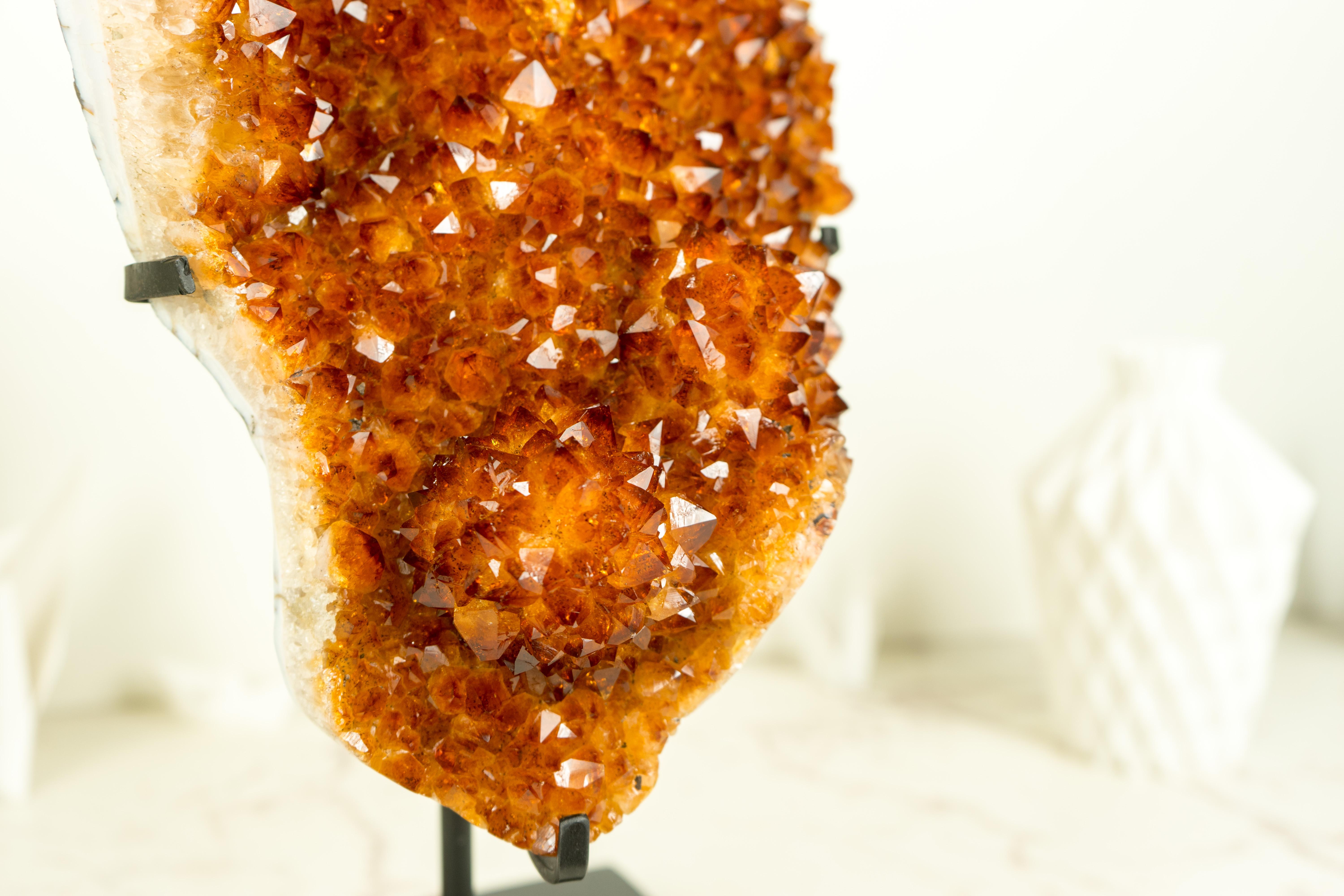 Agate Orange/Reddish Madeira Citrine Cluster with Rare Blooming Flower Rosette For Sale