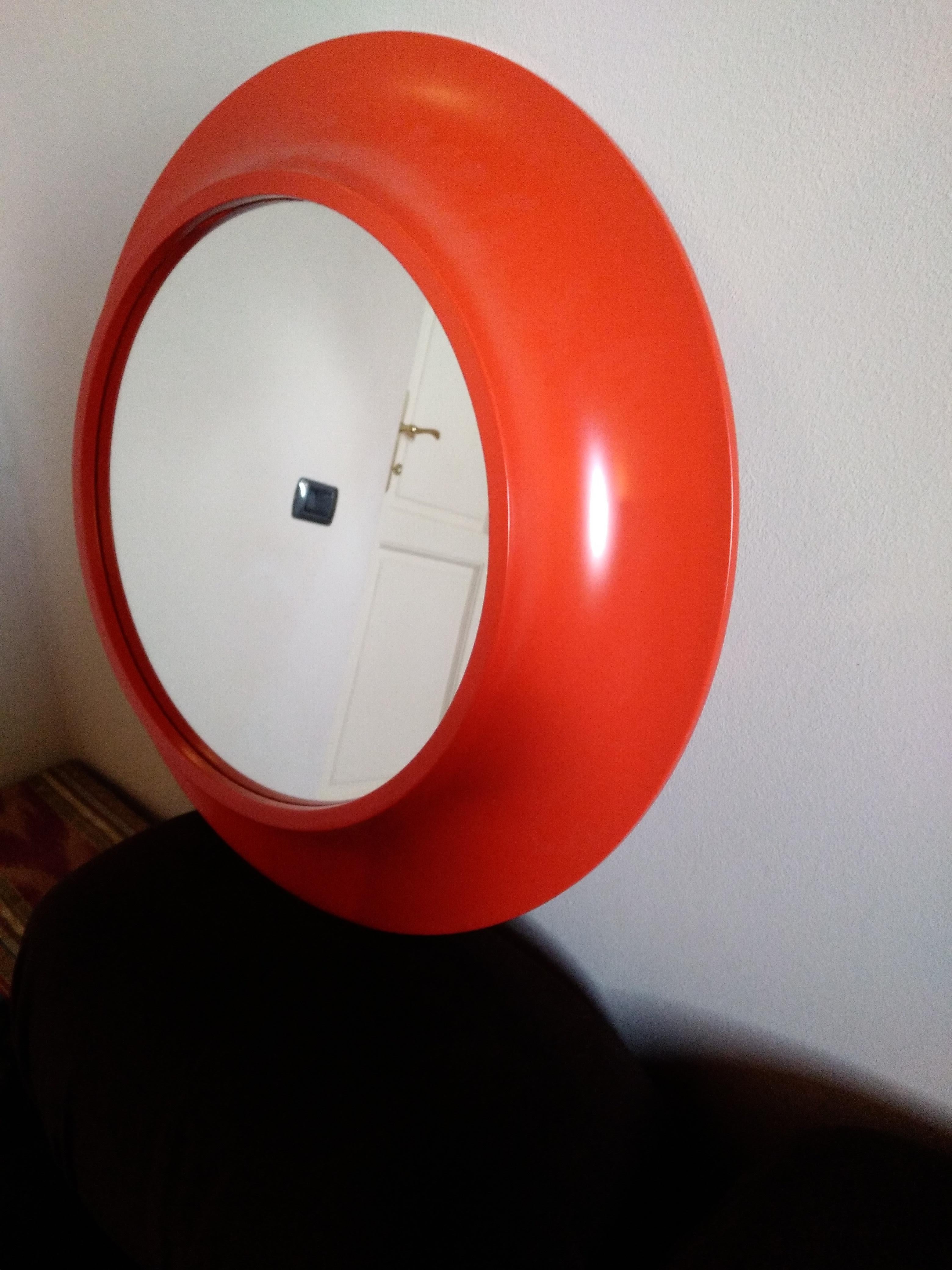 Orange Round Mirror Italian Work 1968s 2