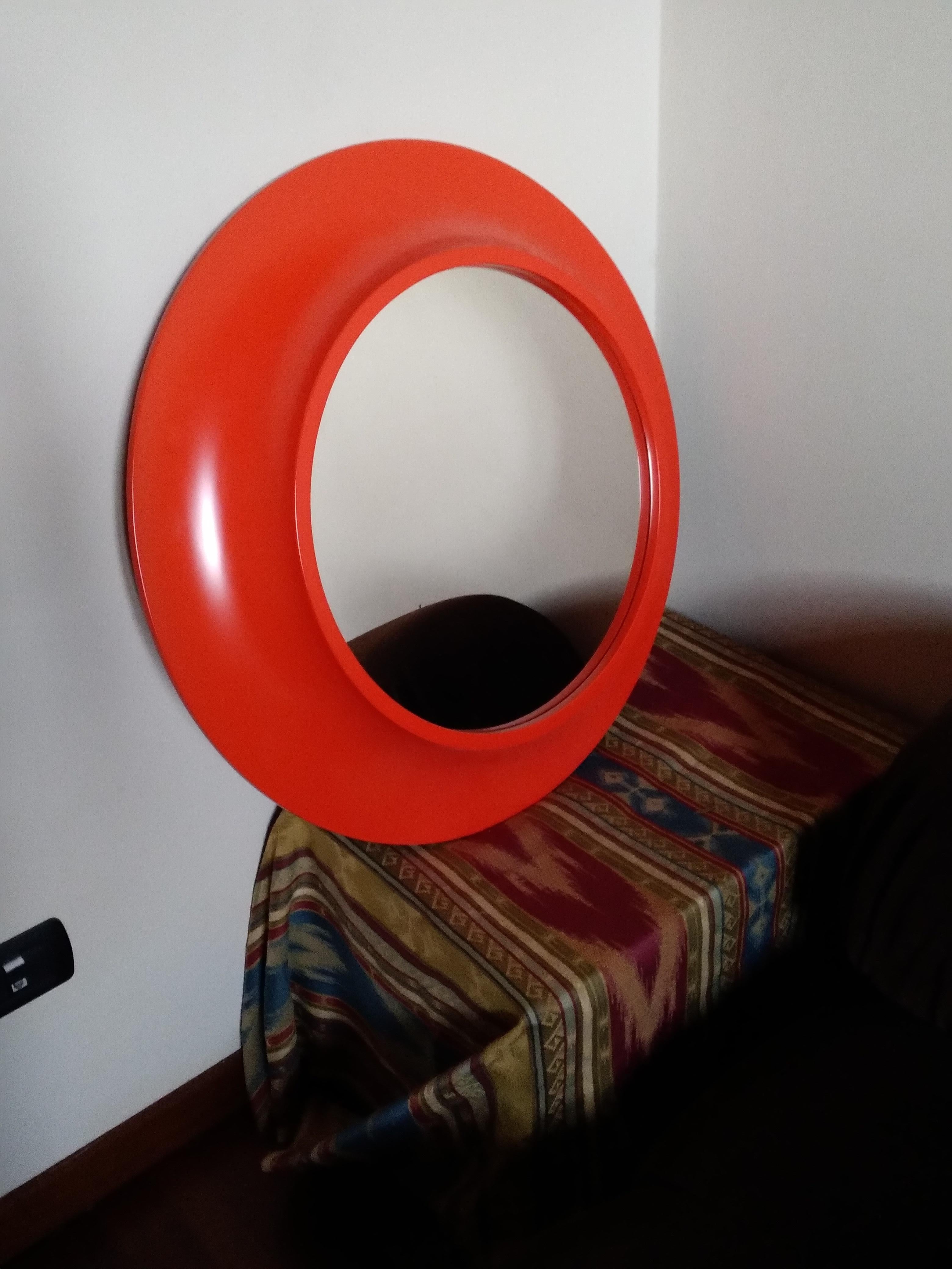 Orange Round Mirror Italian Work 1968s 4
