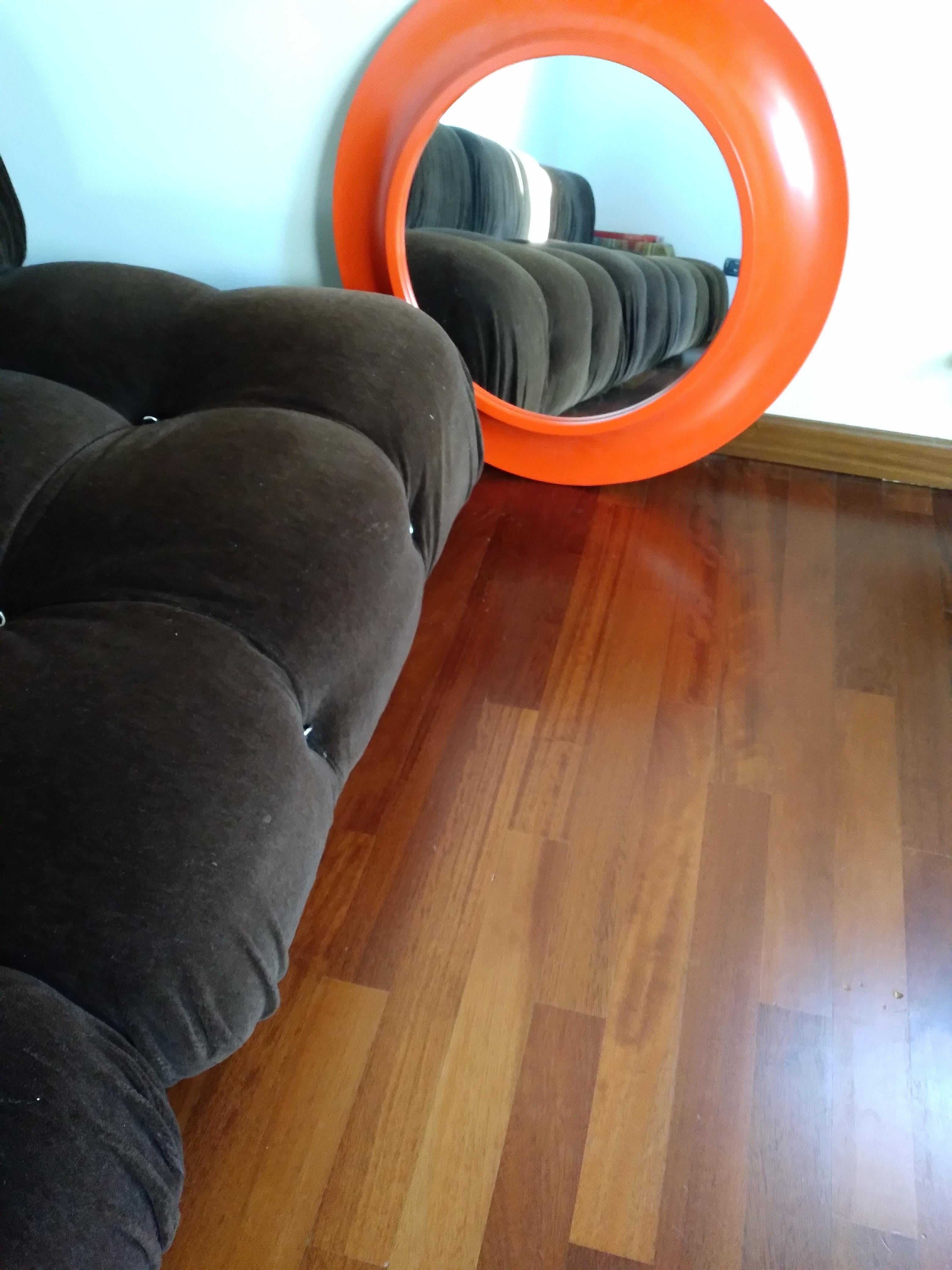 Mid-Century Modern Orange Round Mirror Italian Work 1968s