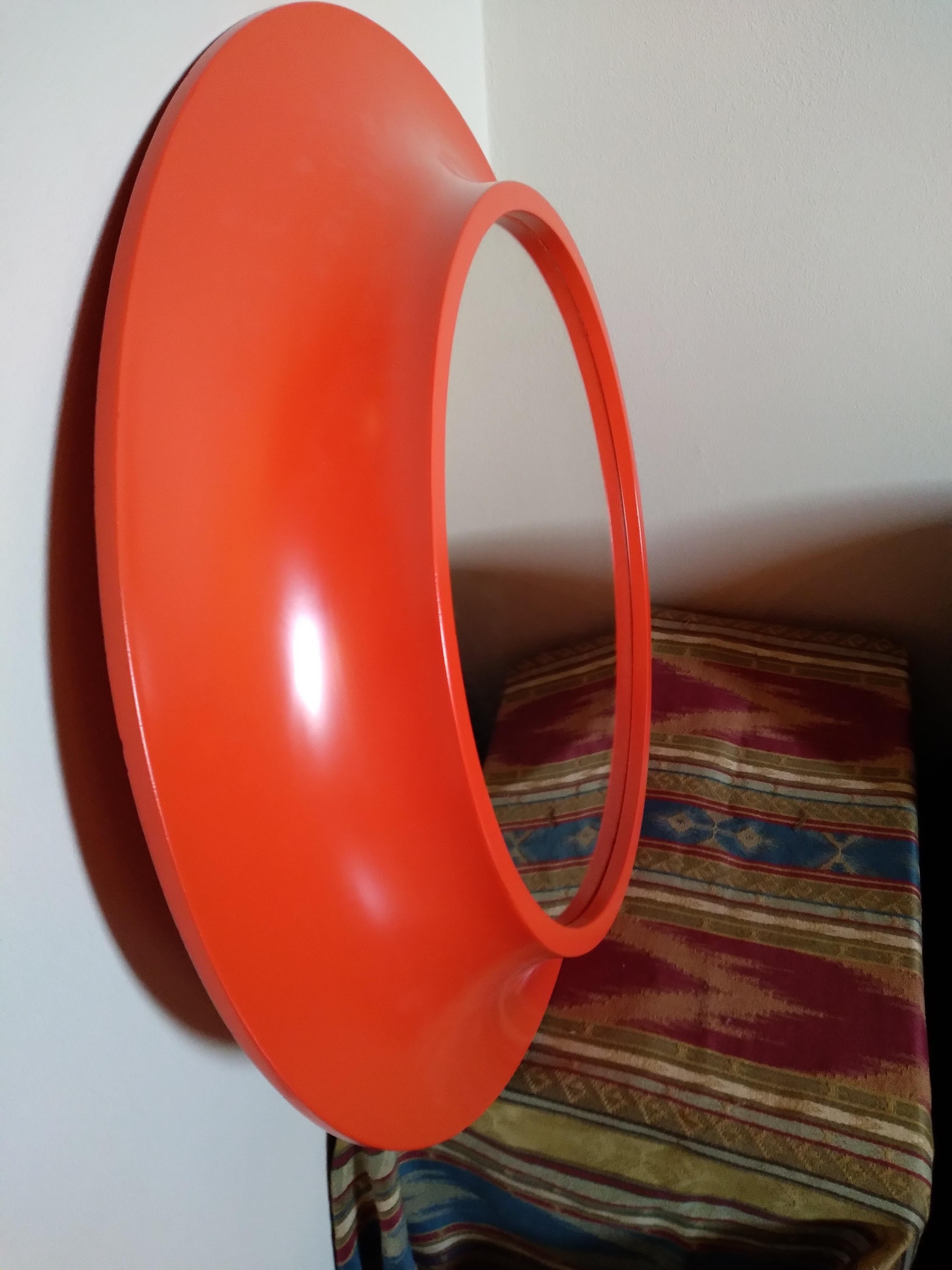 Mid-20th Century Orange Round Mirror Italian Work 1968s