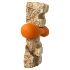 Orange Sanded Blown Glass, Pakistani Onyx Busto Sculpture by Edoardo Cozzani