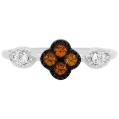Orange Sapphire 14 Karat White Gold Diamond Fashion Clover Ring
