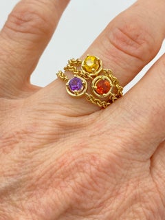 18 Karat Yellow Gold Chain Italian Orange Sapphire Ring by Petronilla