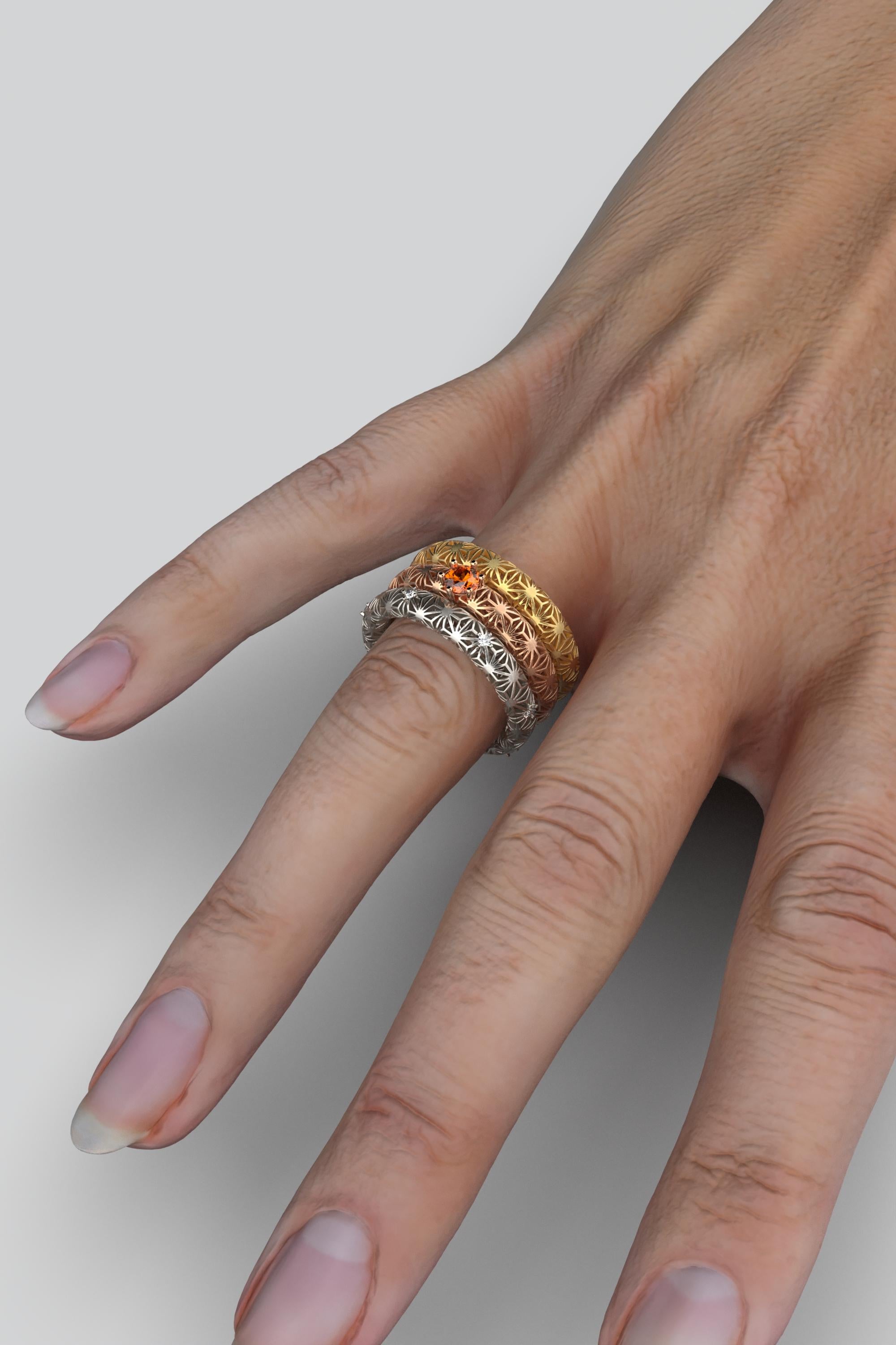 For Sale:  Orange Sapphire 18k Gold Band, Sashiko Pattern Gold Ring By Oltremare Gioielli 13