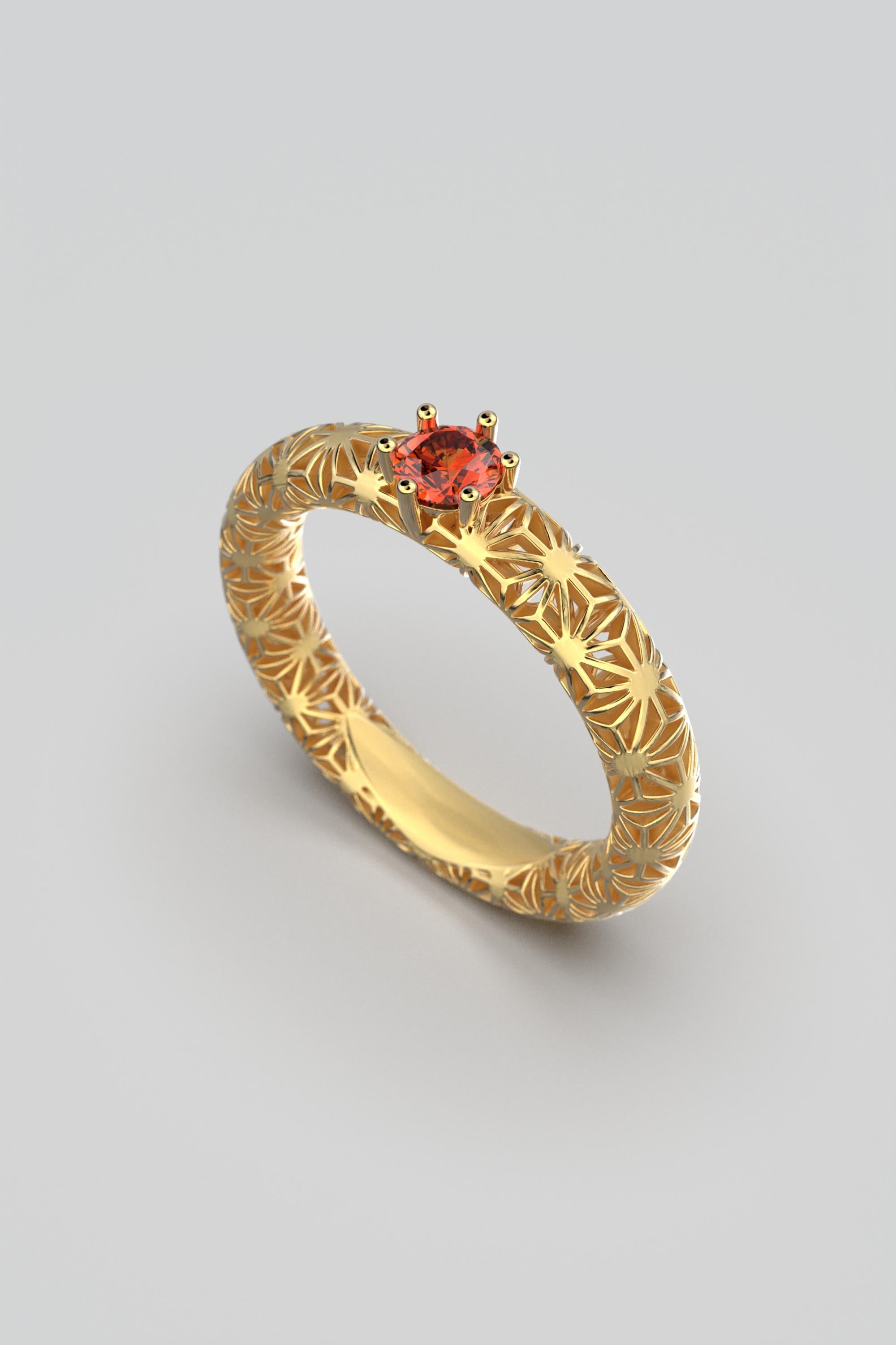For Sale:  Orange Sapphire 18k Gold Band, Sashiko Pattern Gold Ring By Oltremare Gioielli 2