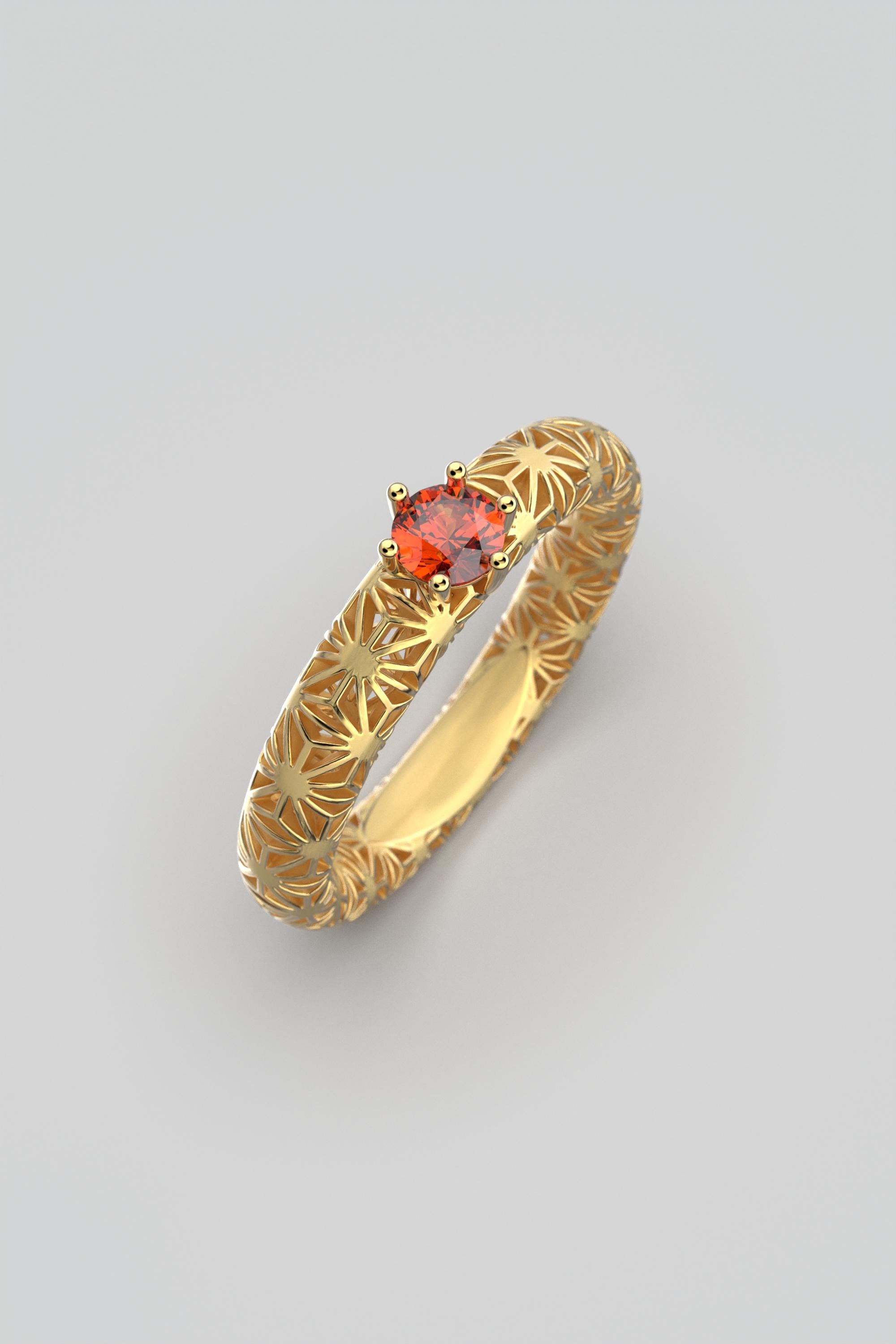 For Sale:  Orange Sapphire 18k Gold Band, Sashiko Pattern Gold Ring By Oltremare Gioielli 3