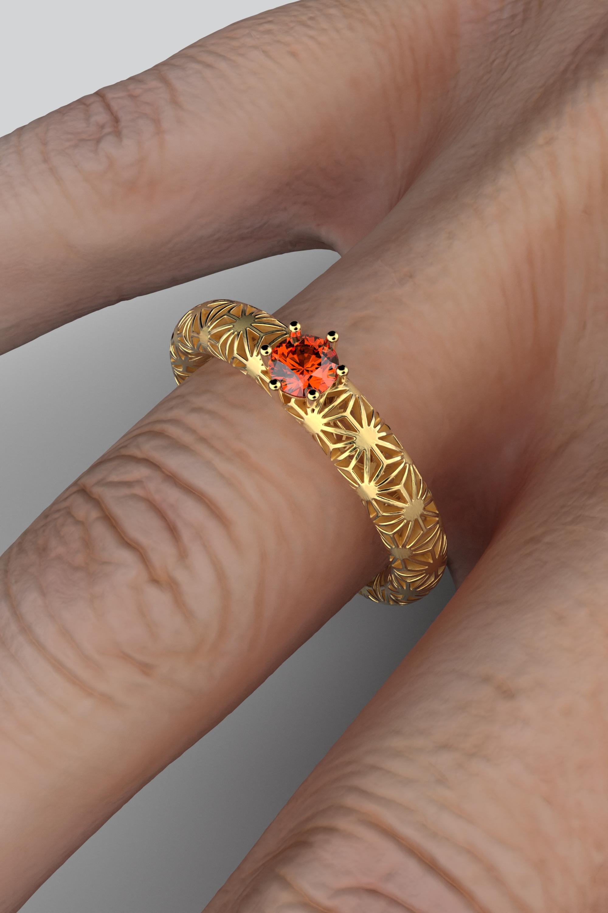 For Sale:  Orange Sapphire 18k Gold Band, Sashiko Pattern Gold Ring By Oltremare Gioielli 4