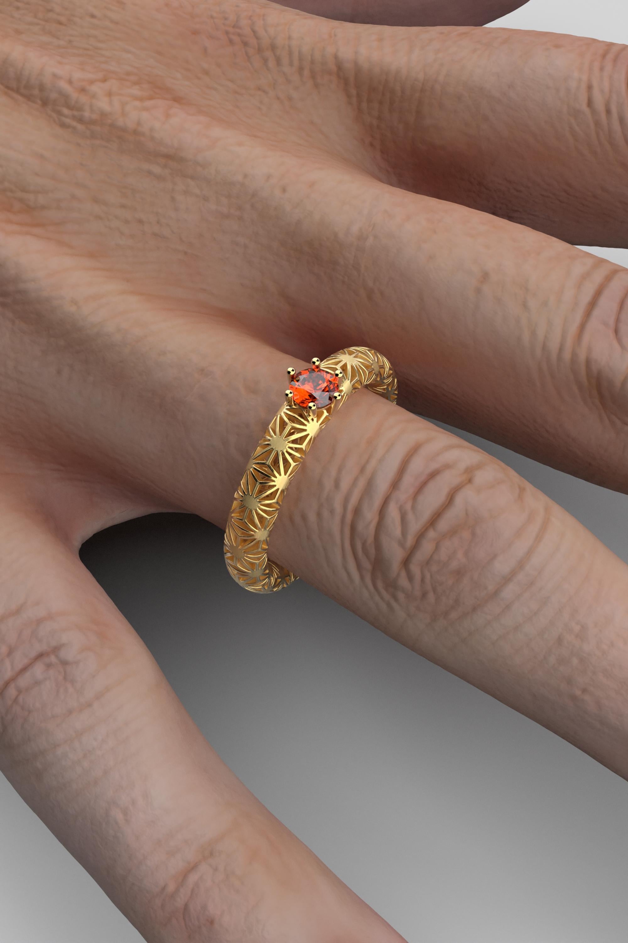 For Sale:  Orange Sapphire 18k Gold Band, Sashiko Pattern Gold Ring By Oltremare Gioielli 5