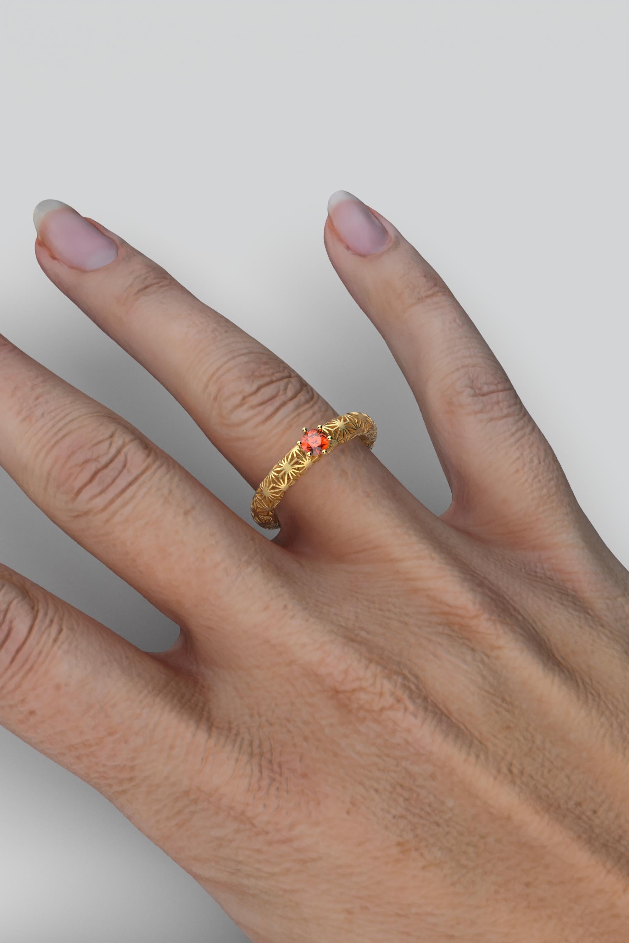 For Sale:  Orange Sapphire 18k Gold Band, Sashiko Pattern Gold Ring By Oltremare Gioielli 6