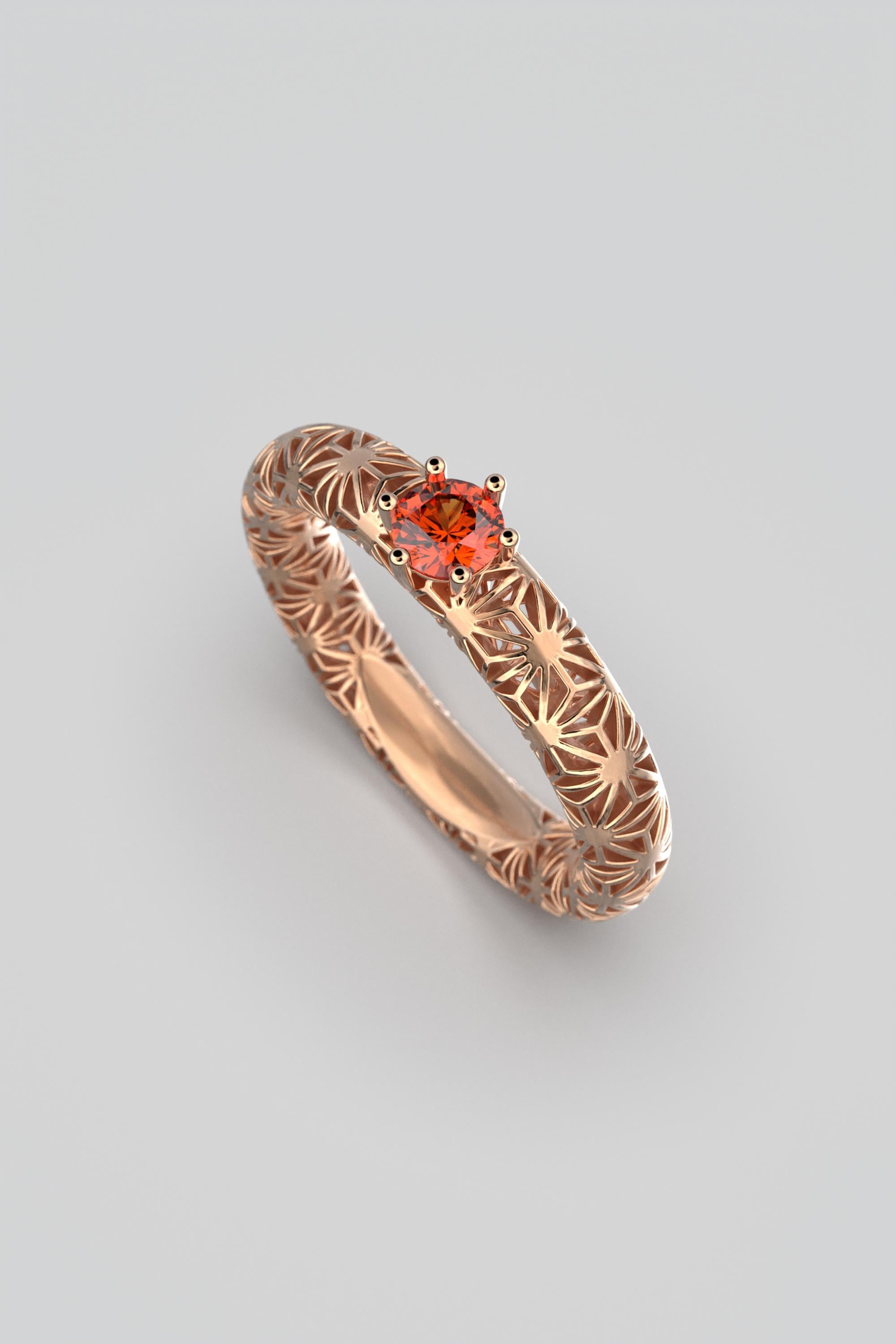 For Sale:  Orange Sapphire 18k Gold Band, Sashiko Pattern Gold Ring By Oltremare Gioielli 8