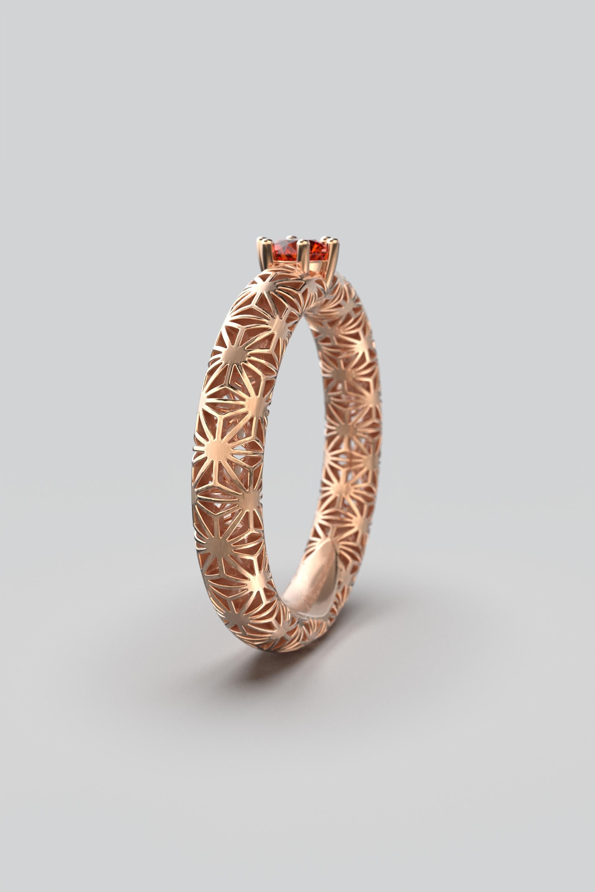 For Sale:  Orange Sapphire 18k Gold Band, Sashiko Pattern Gold Ring By Oltremare Gioielli 9