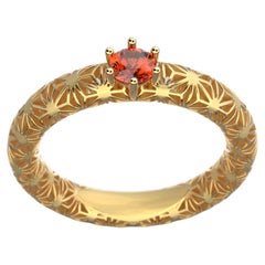 Goldring mit orangefarbenem Saphir aus 18 Karat Gold mit Sashiko-Muster von Oltremare Gioielli