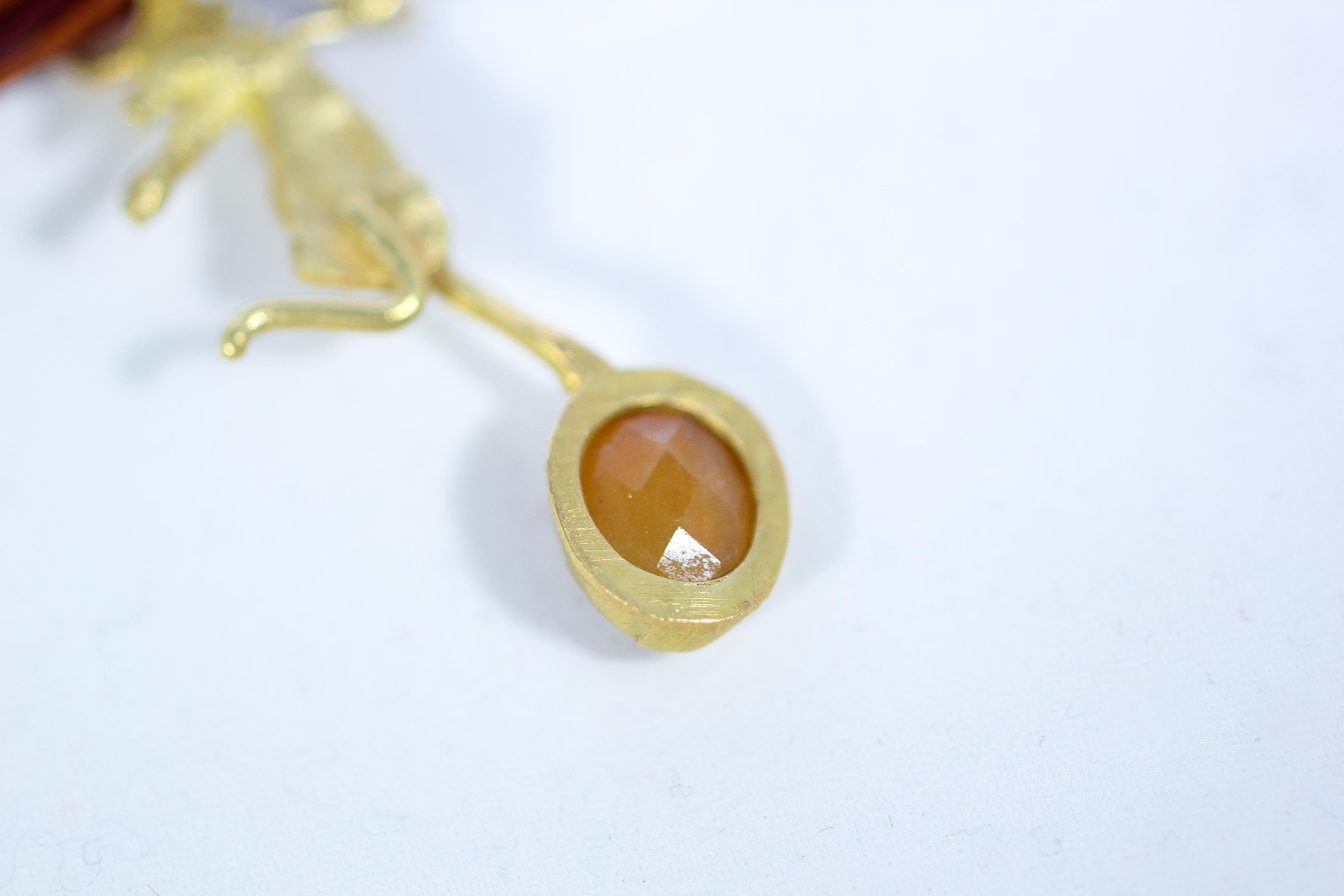 Orange Sapphire 18K Gold Minimalist 'She' Pendant Necklace, AB Jewelry NYC For Sale 1