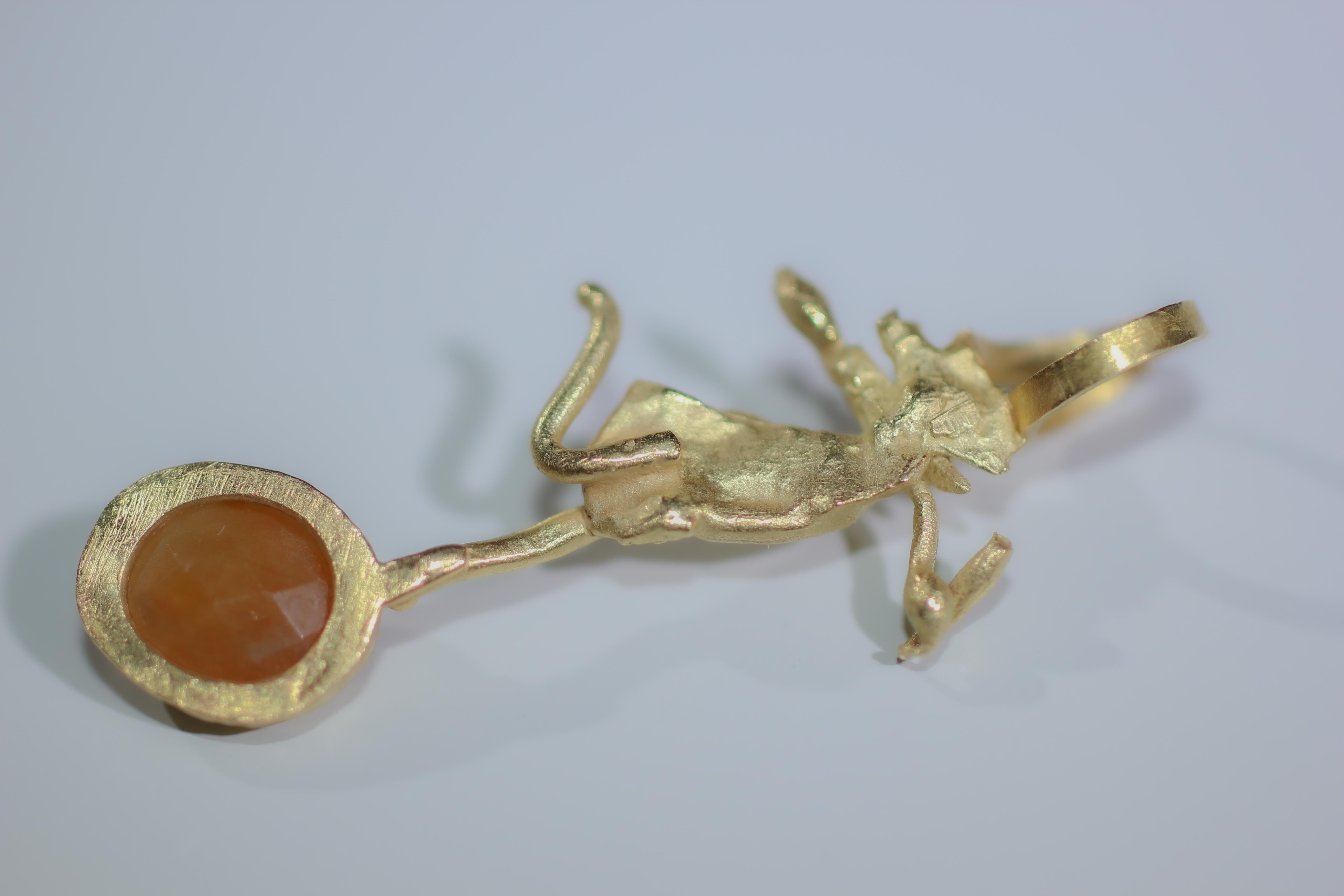Minimalistische Halskette „She“ mit Anhänger aus 18 Karat Gold mit orangefarbenem Saphir, AB Jewelry NYC im Angebot 3