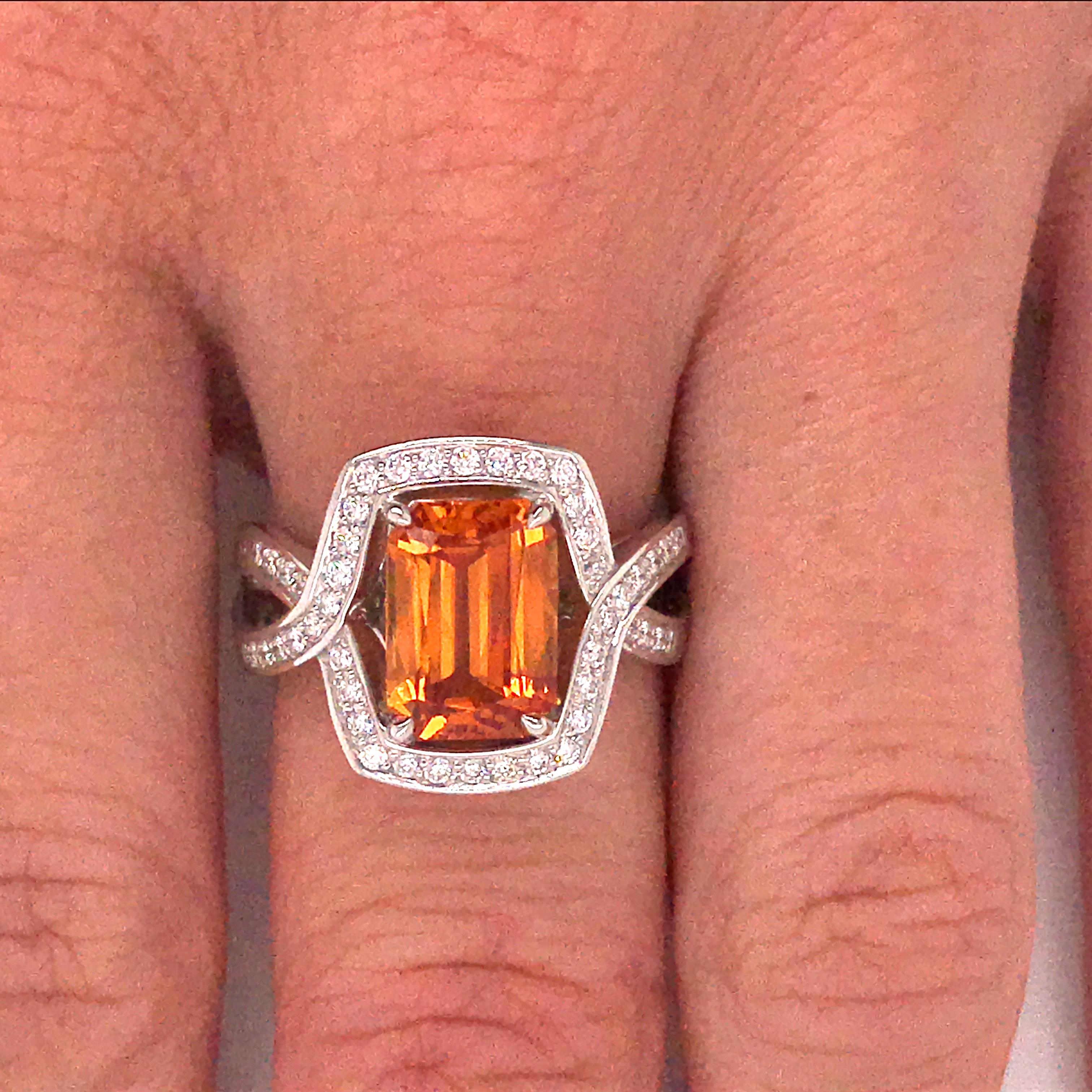 Orange Sapphire 3.84 Carat with Diamond in White Gold Ring 6