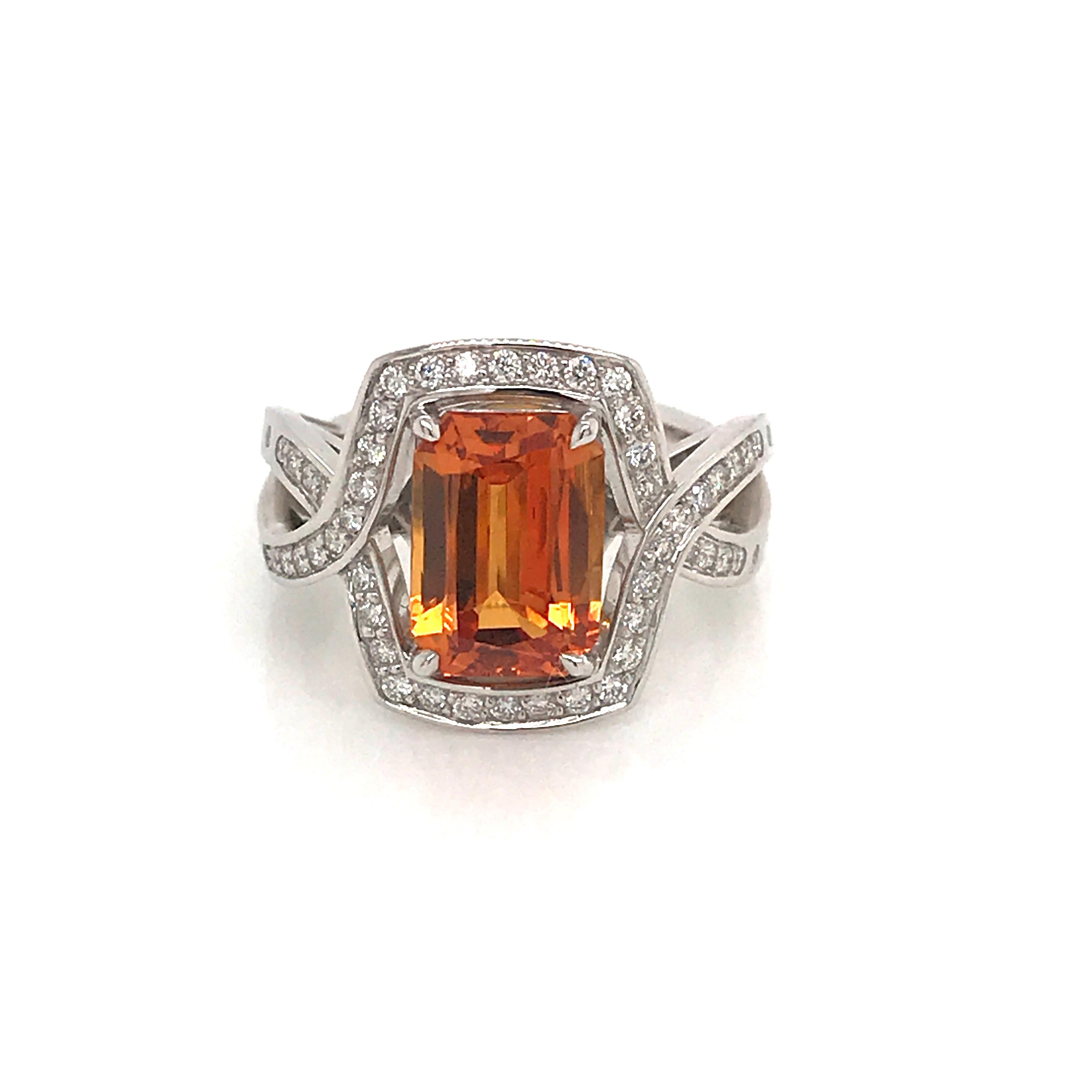 Orange Sapphire 3.84 Carat with Diamond in White Gold Ring 8