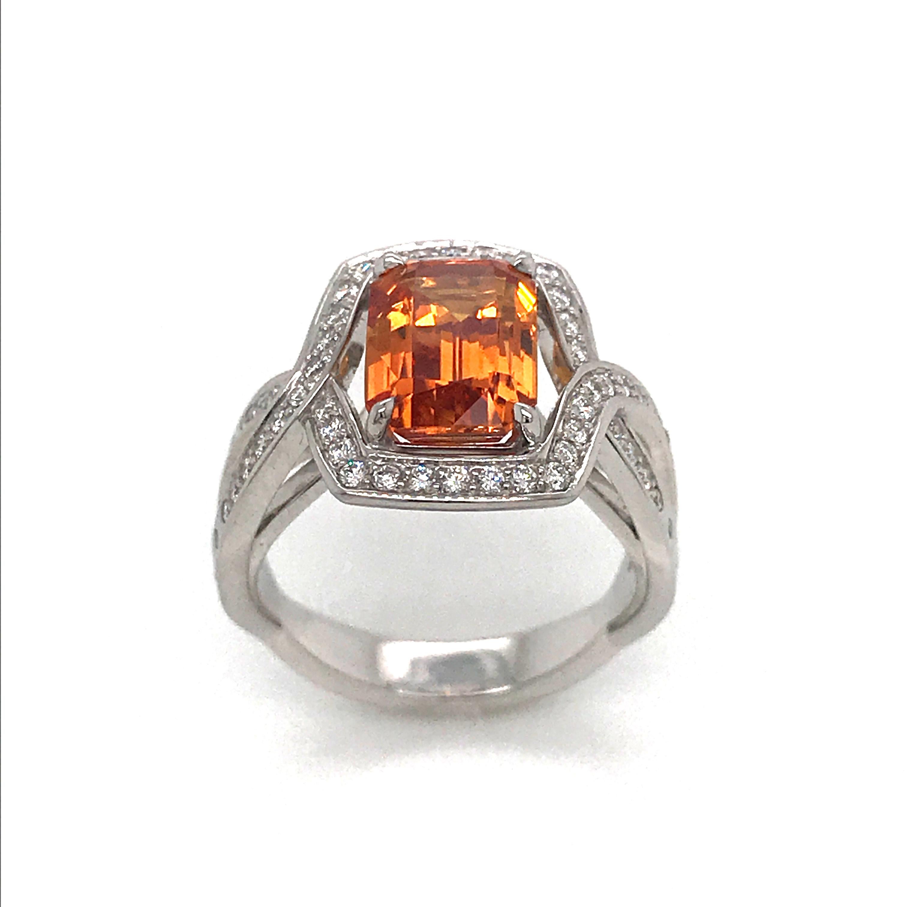 Orange Sapphire 3.84 Carat with Diamond in White Gold Ring 10