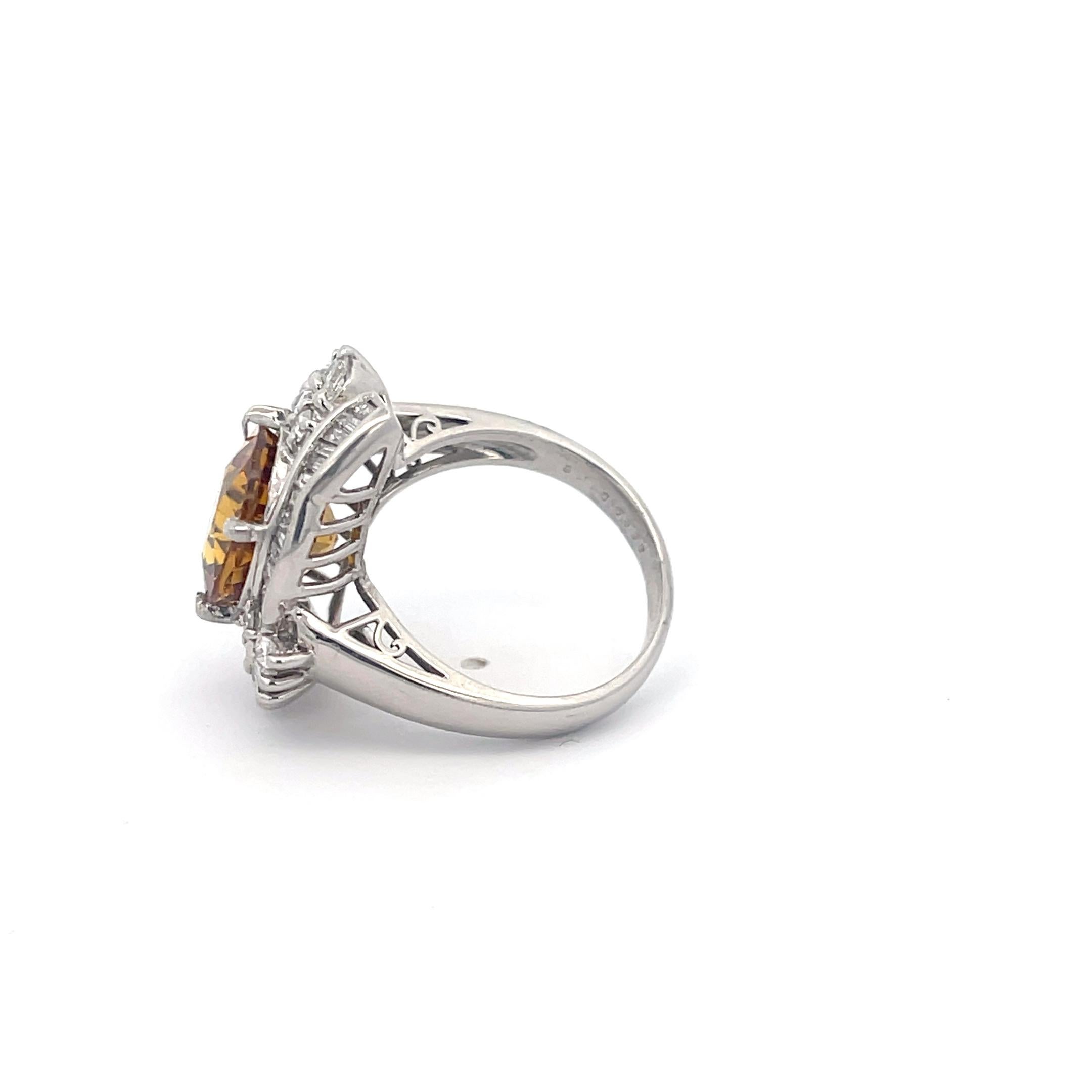 Oval Cut Orange Sapphire 6.46ct and Diamond 1.16ctw Ring Platinum For Sale